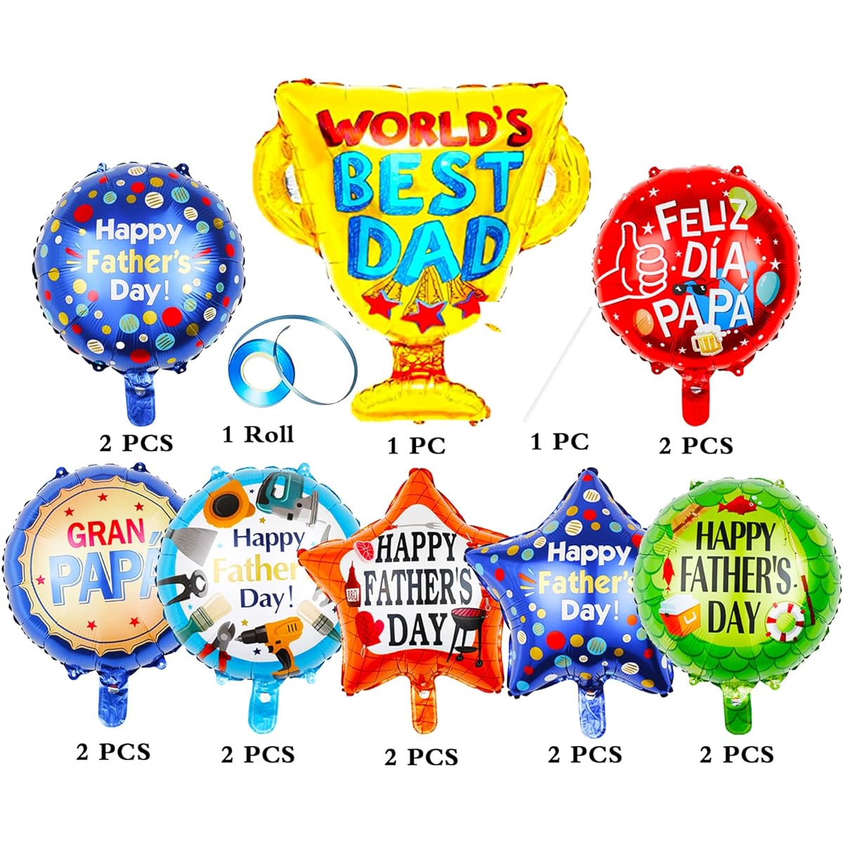 15pcs Happy Fathers Day Balloons Party Decoration 18 Inch Feliz Dia PaPaPa Foil Balloons Worlds Best Dad Balloons Father's Day Party Birthday Decoration Supplies
