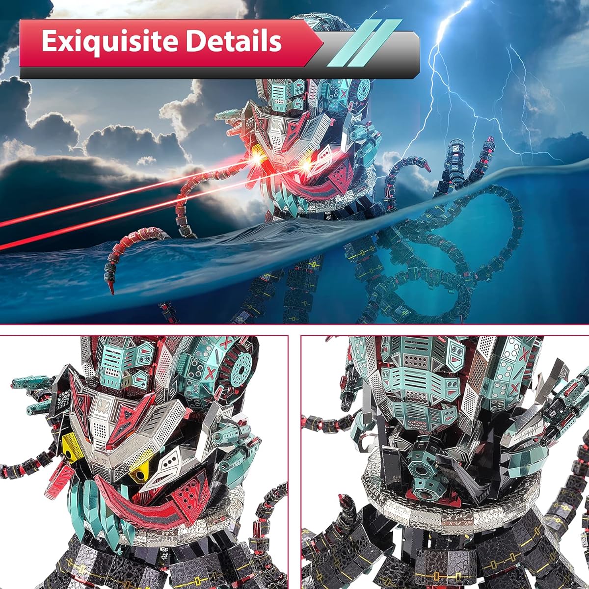 Microworld 3D Metal Puzzle, Mechanical Octopus Devil Challenge Metal Model Kit, Metal Kit Brain Teaser DIY Art Craft Home Decoration Gift Toy for Adult Men