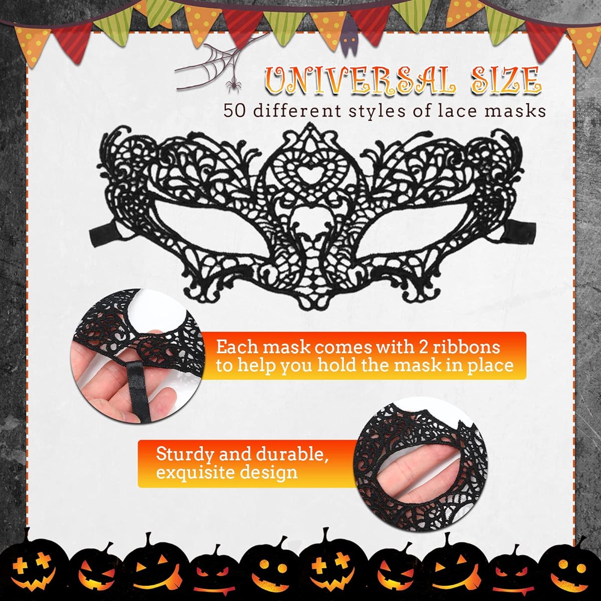 Chivao 50 Pieces Lace Mask Masquerade Venetian Eye Mask Women Flexible Mask Carnival Ball Birthday Halloween Costume