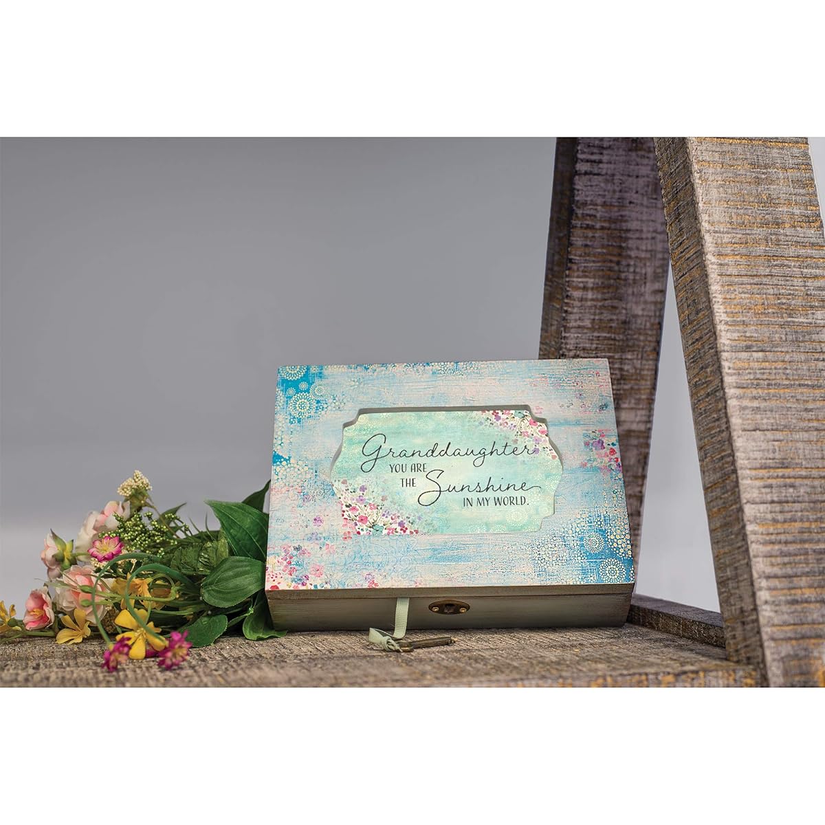 Cottage Garden Granddaughter Sunshine My World Aqua Medallion Decoupage Music Box Plays You Are My Sunshine