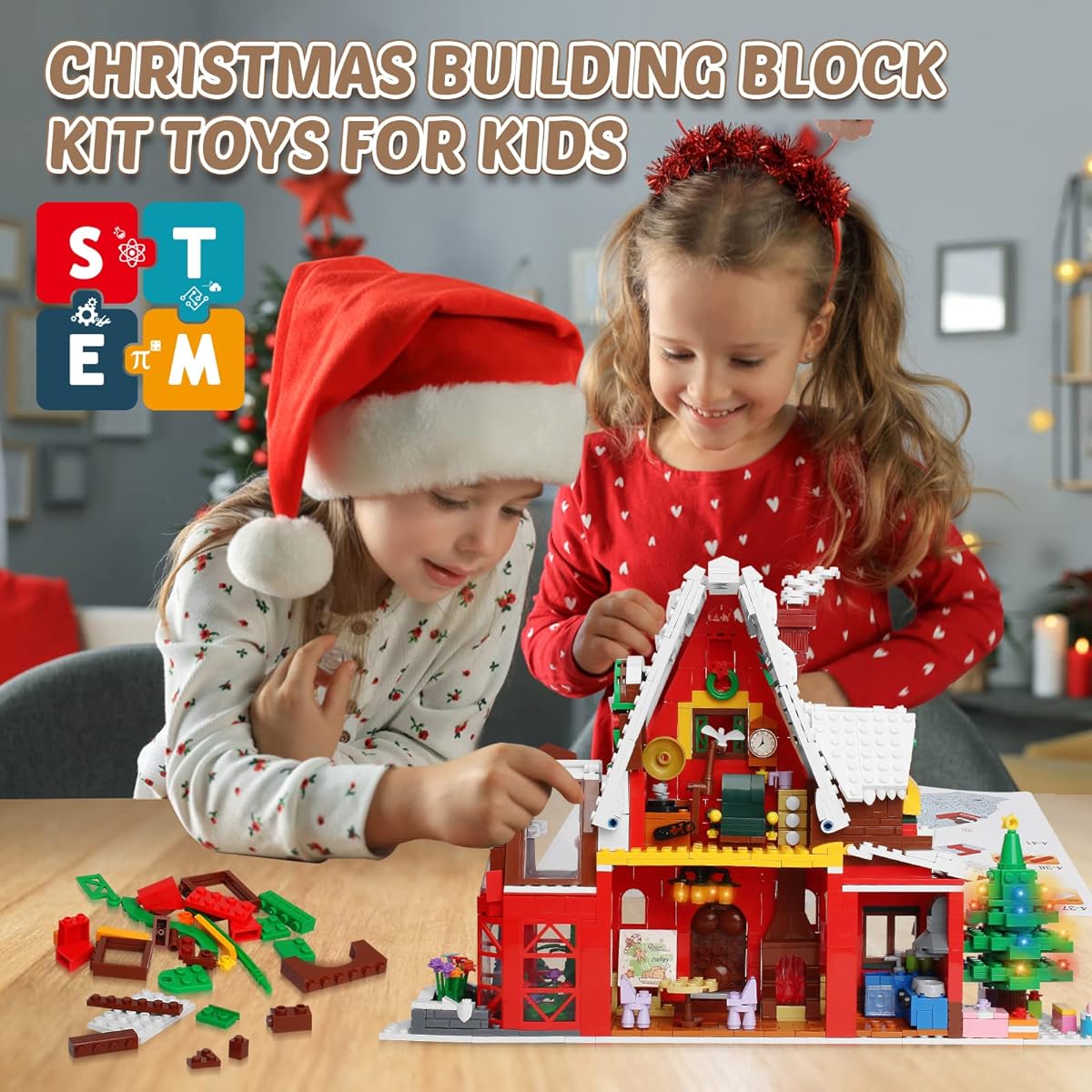 Utbttor Santa's Christmas Gingerbread House Building Block Kit 1301 Pieces Christmas Playset Building Toy Set Display Christmas Scene for Kids Boys Girls Age 6-12