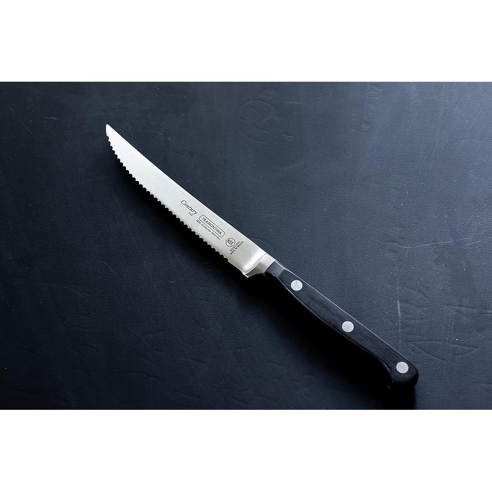 Tramontina Steak Knife Century 22cm Molybdenum steel reinforced stainless steel Forged molding NSF certified Dishwasher safe Made in Brazil 24004/005 TRAMONTINA Black