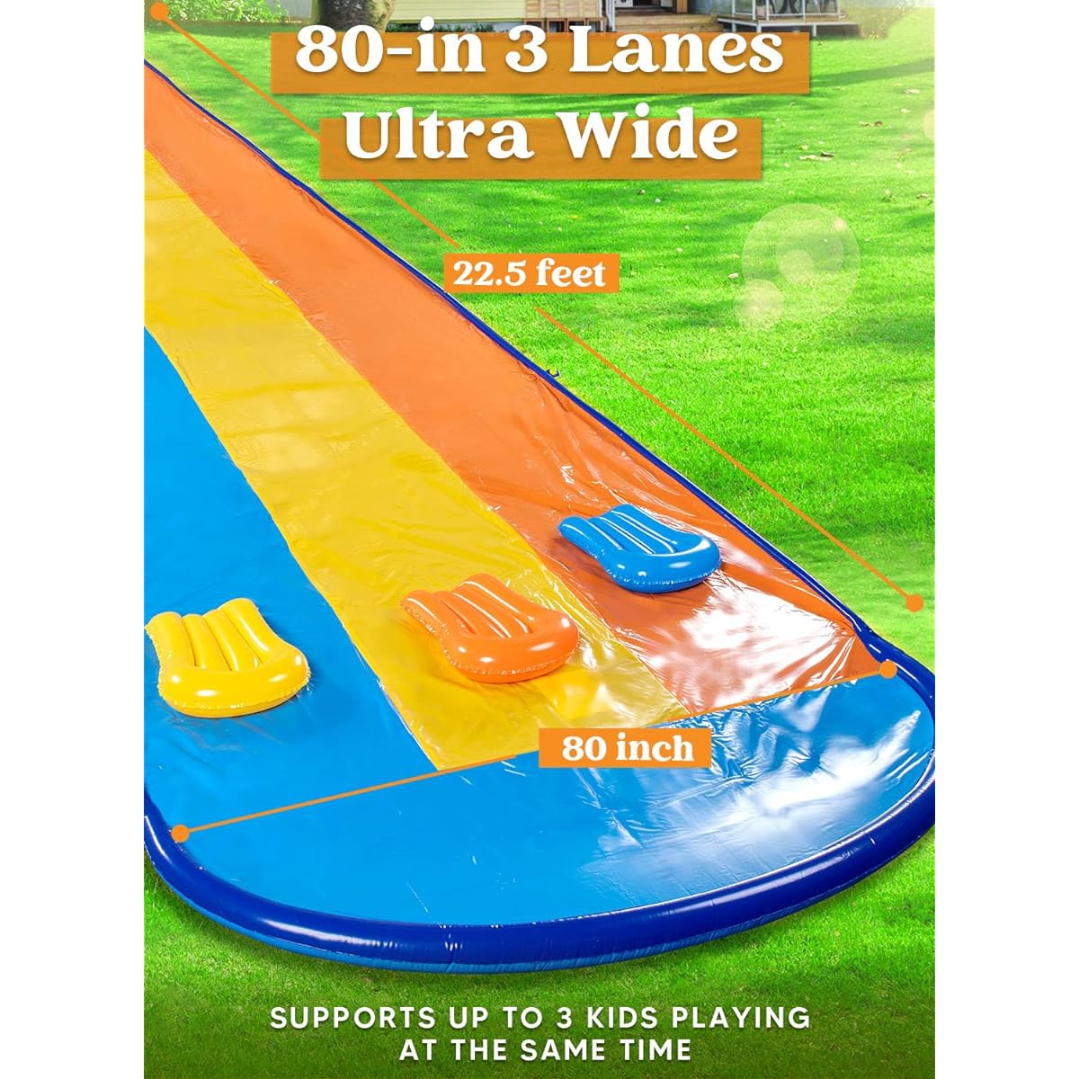 Sloosh 26ft Triple Water Slide and 3 Bodyboards, Backyard Lawn Water Slide with Outdoor Slip Sprinkler, Water Fun Toy for Kids/Adults/Summer