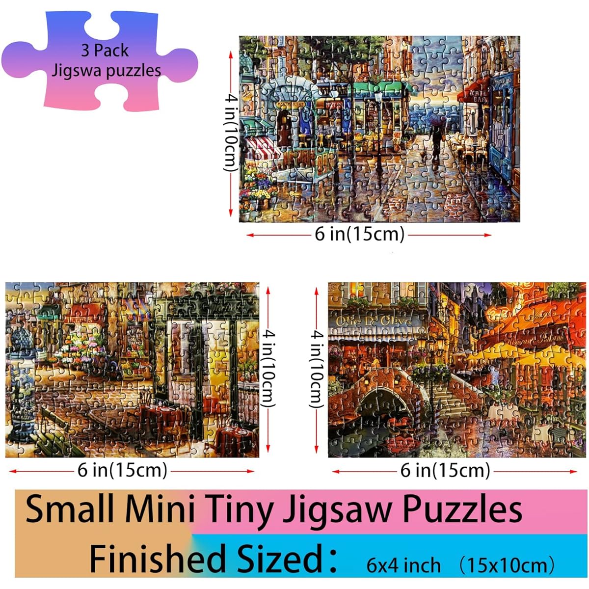Small Jigsaw Puzzle for Adults 150 Piece Vintage Cityscape Mini Jigsaw Puzzle Oil Painting Challenging Mini Puzzle Small Jigsaw Puzzle 6 x 4 Inch 3 Piece Mini Easel Included