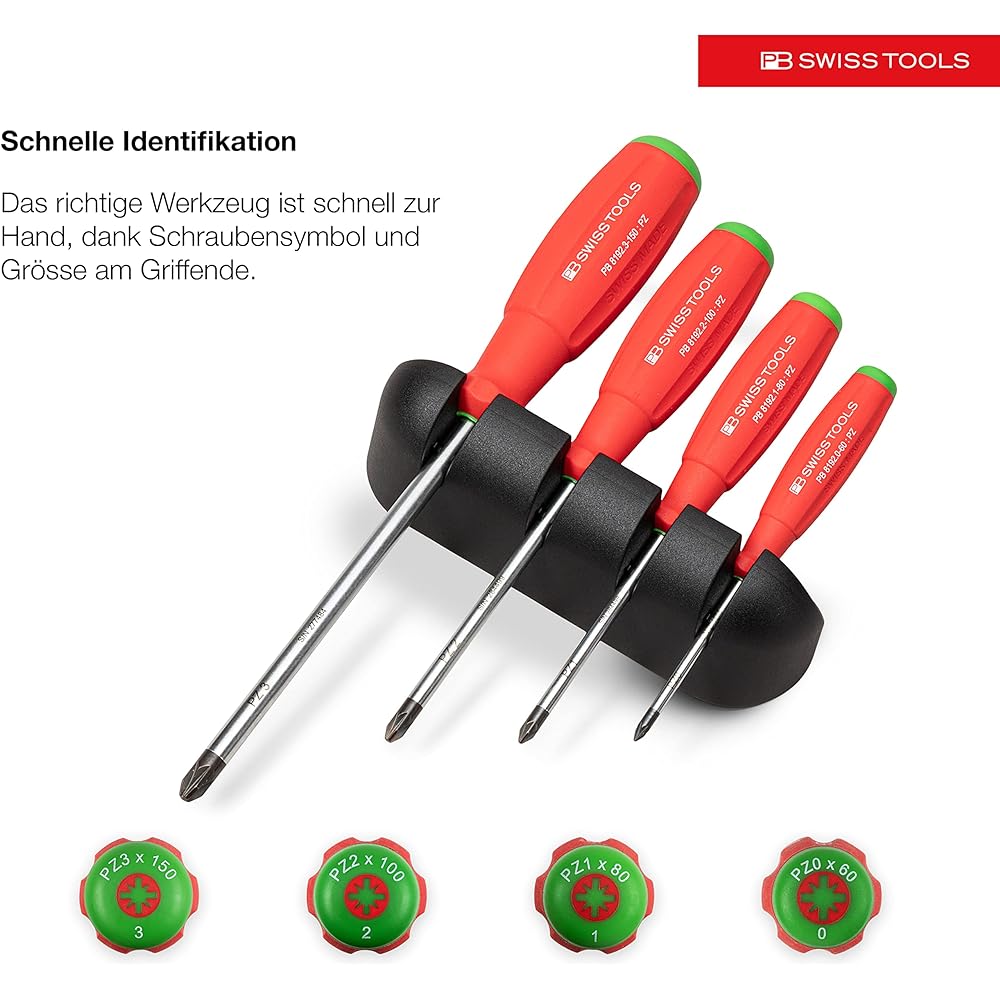 PB SWISS TOOLS 4 Piece Swiss Grip Posidriver Set with Holder in Paper Box 8243.CBB