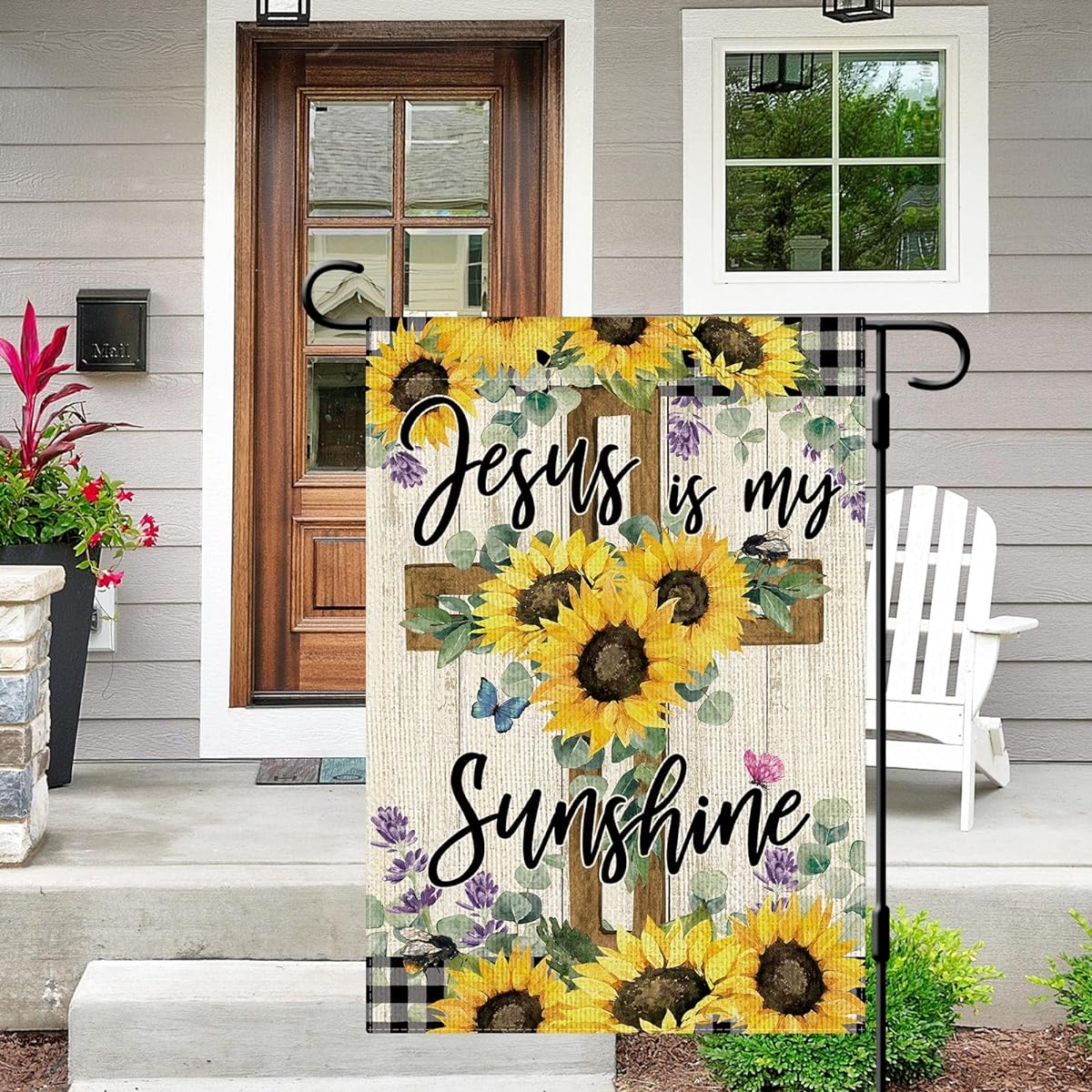 DLZDN Jesus Is My Sunshine Garden Flag Summer Sunflower Garden Flag 12x18 Inch Double Sided Burlap Jesus Christ Cross Garden Flag Outdoor Farmhouse Seasonal Holiday Outdoor Decor