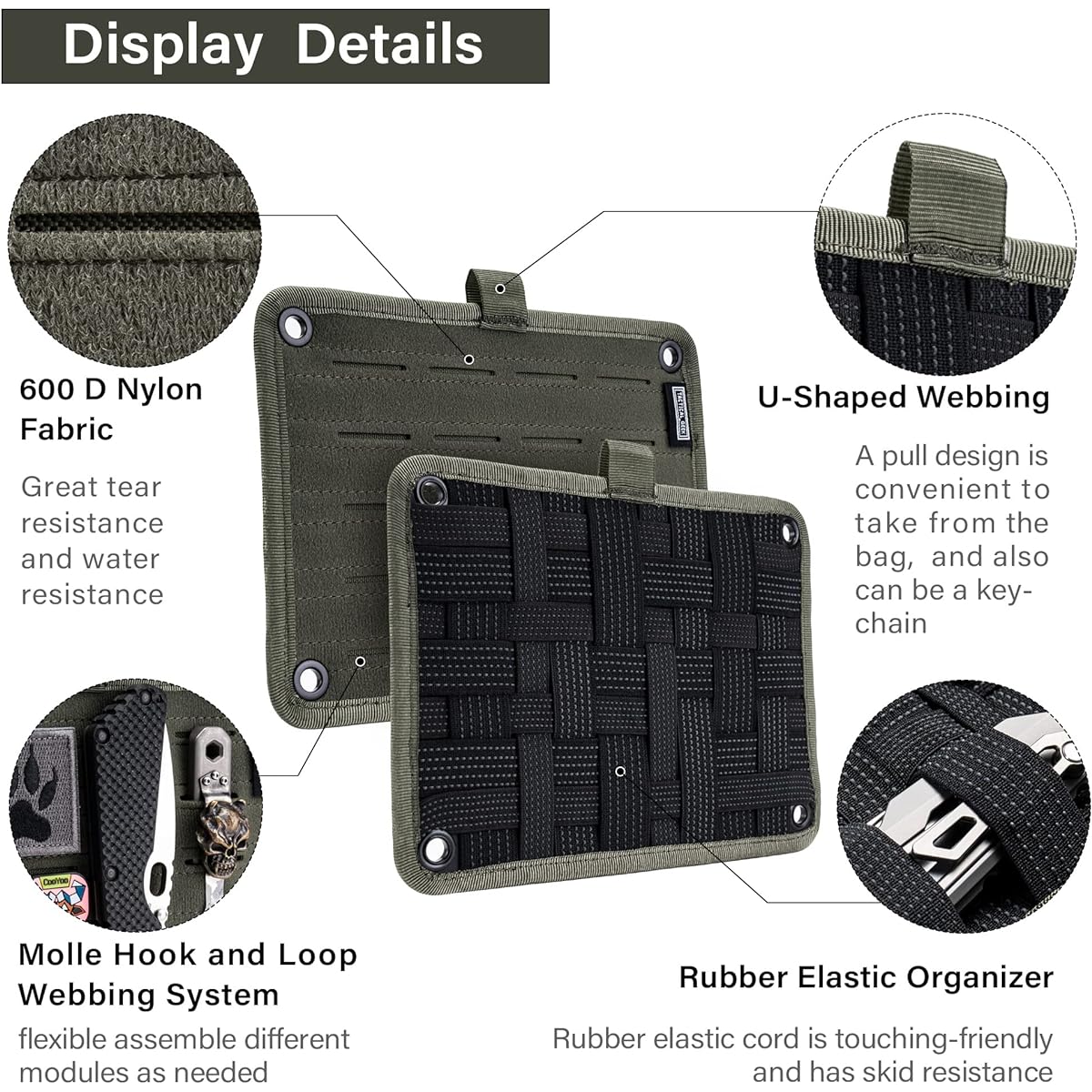 TACTICAL_GEEK TCM EDC Organizer Board Backpack Anti-Slip Stretchable Knitting Board for Travel Gear Stretchable Grid Organizer for Electronic Accessories Travel Cable Charger and More Green