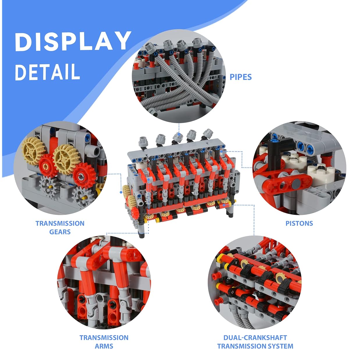 6 Cylinder L6 Engine Model Building Kit Set Hobby DIY STEM Toys 500 Pieces + Toy Building Set with Guide for Kids & Adults, Build Your Own Engine to Run, Mini Engine