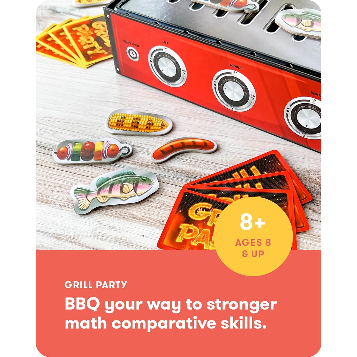 SimplyFun Grill Party - Barbecue Algebra Game for 3rd Grade Math - Engaging and educational math game for ages 8-12 - 2 to 5 players - For ages 8 and up
