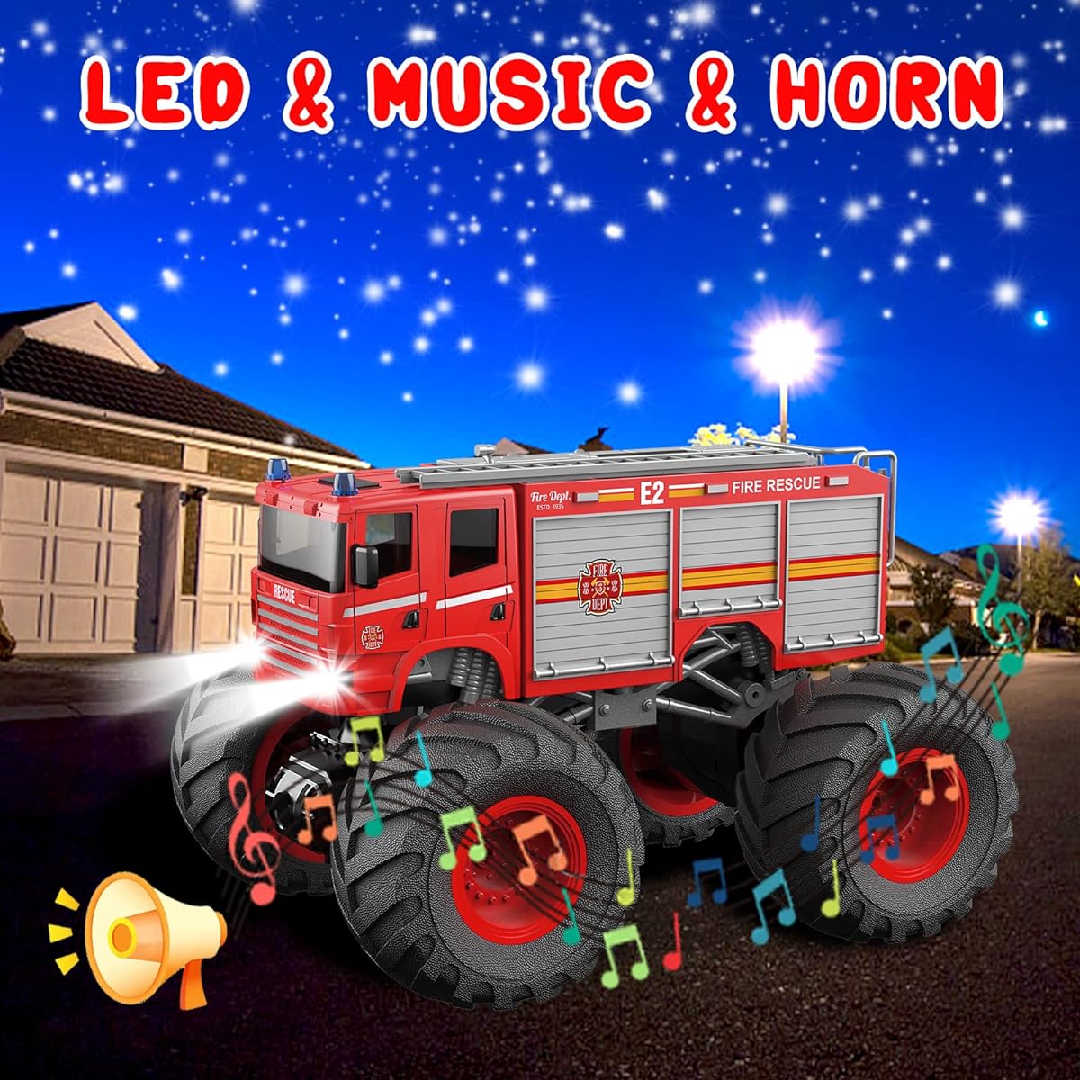Desdoni Remote Control Car Radio Control Fire Truck for Kids RC Monster Truck Toys 2.4GHz 1:18 Scale Model Vehicle with LED Lights Sound Racing Sports Toy Car for Adults Boys Girls Kids Gifts 2 Batteries