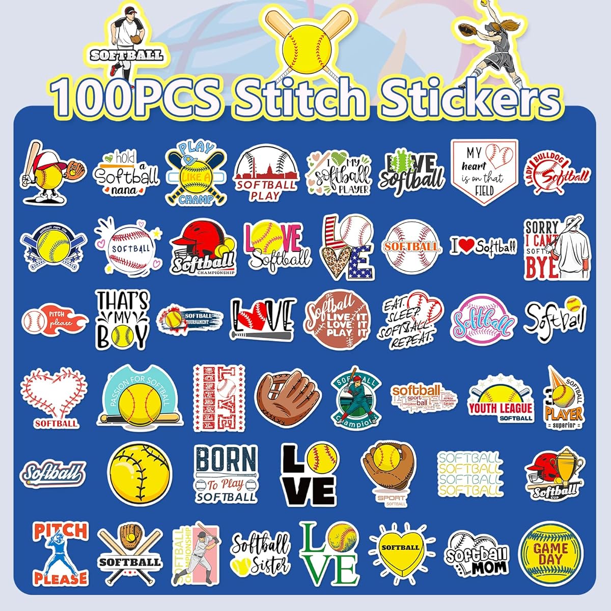 100 x Softball Stickers
