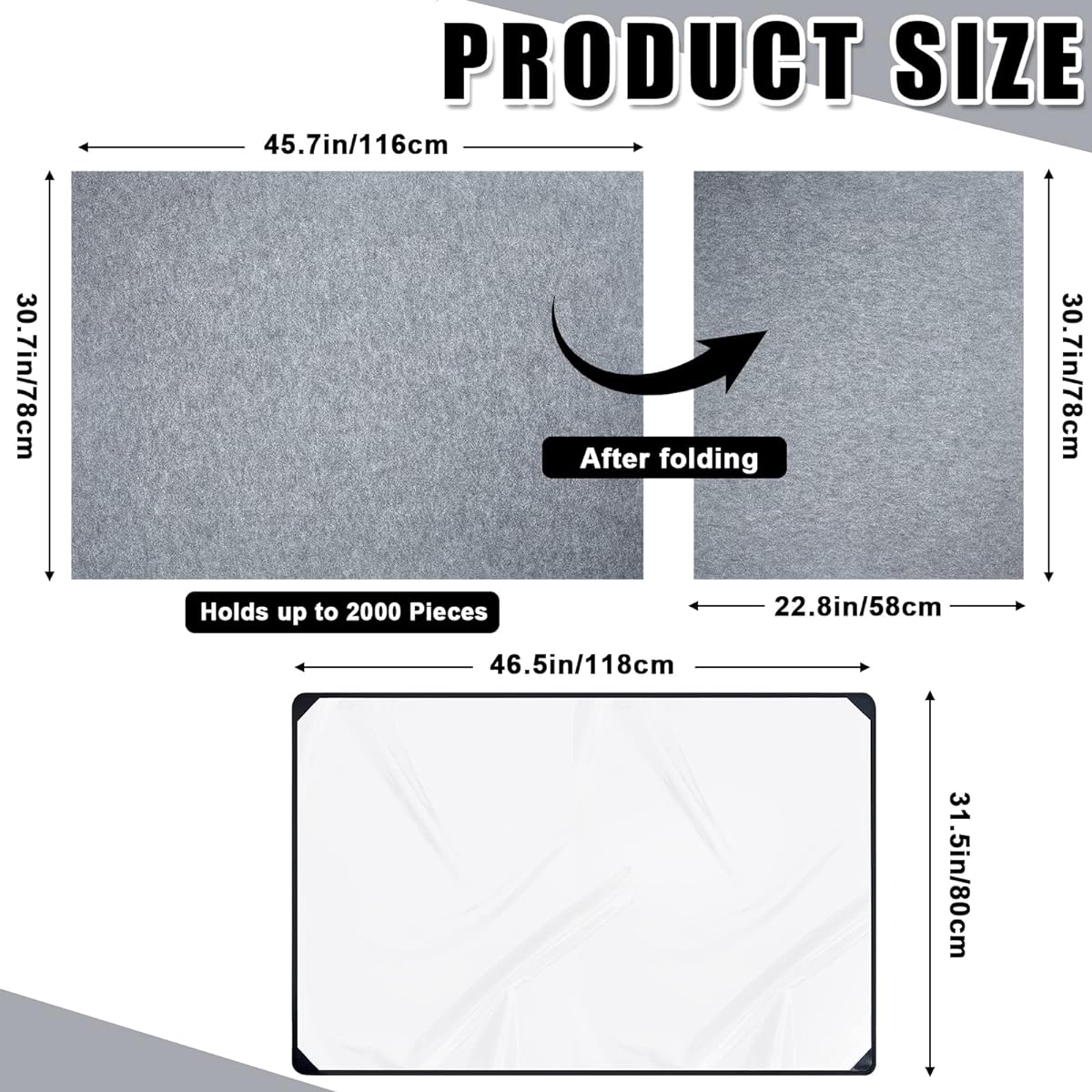 Sratte Large Size 45.7 x 30.7 Inch Foldable Felt Puzzle Board Portable Puzzle Mat with Dustproof Cover Jigsaw Puzzle Board Up to 2000 Pieces Foldable Puzzle Pad Puzzle Storage Board Non-Slip Surface