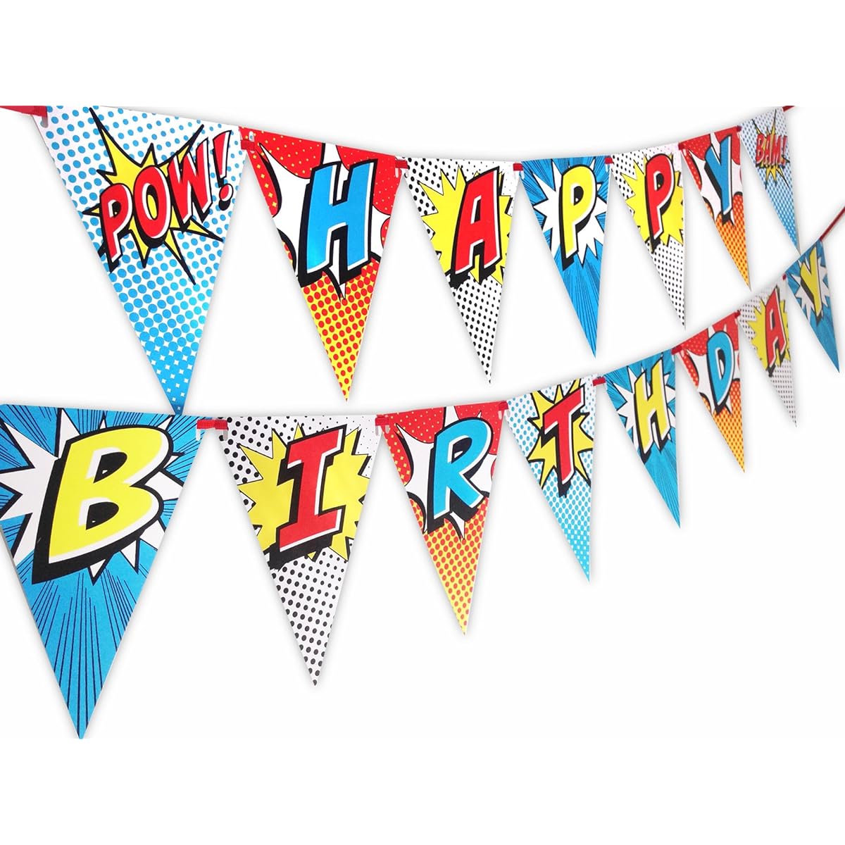 Banner Pennant Happy Birthday Superhero Red