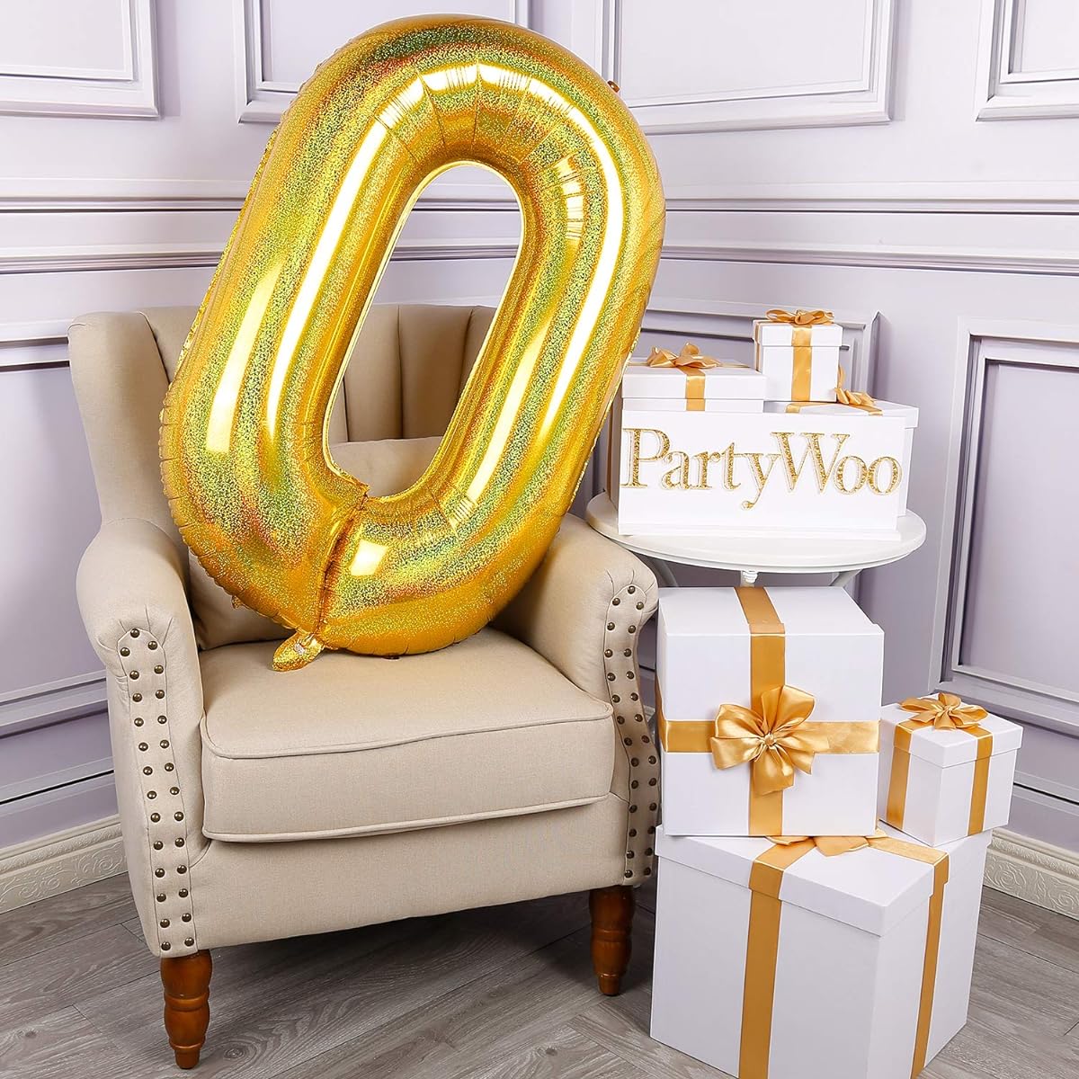 PartyWoo Number Balloons, 40 Inch Gold Balloons, Large Number Balloons, Happy Birthday Balloons, Foil Balloons for Party, Happy Birthday Balloons for Birthday Decorations (Gold Number 0)