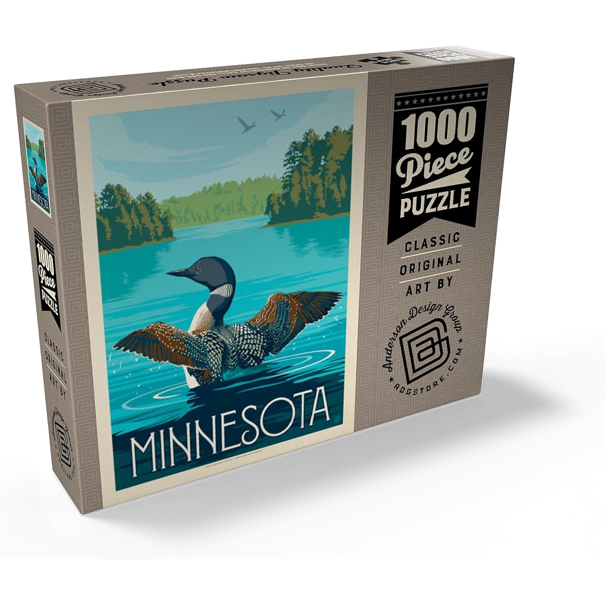 Minnesota: Loon, Vintage Poster - Premium 1000 Piece Jigsaw Puzzle for Adults