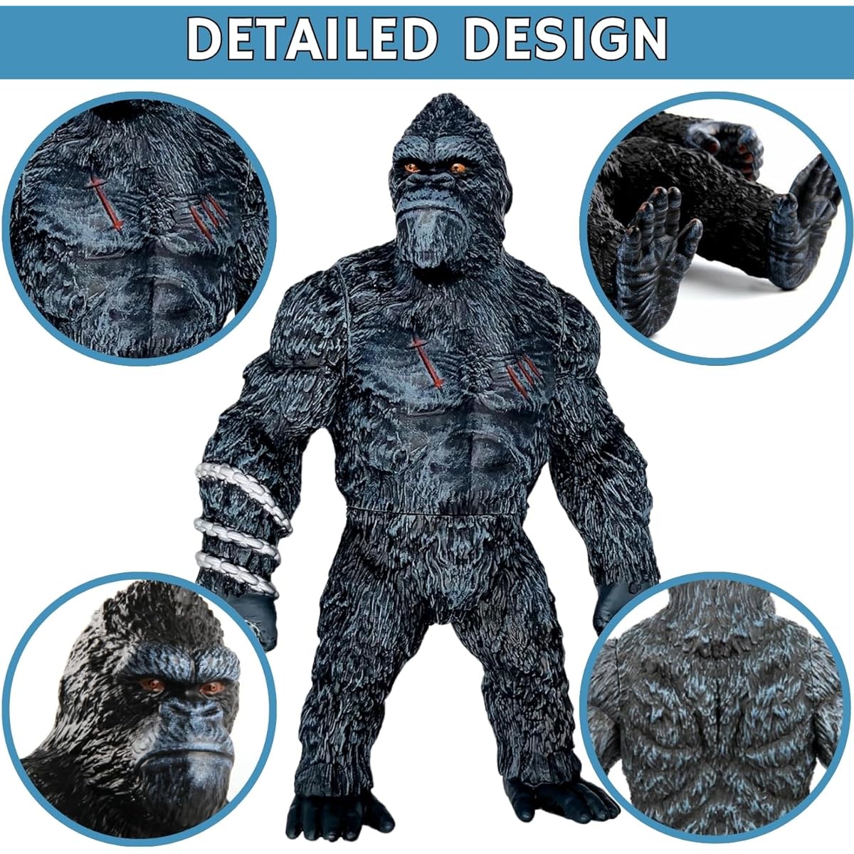 Giant Gorilla Action Figure 11.3" Highly Detailed Posable Ape Sculpture Collectible Plastic Model Decoration Toy Creature