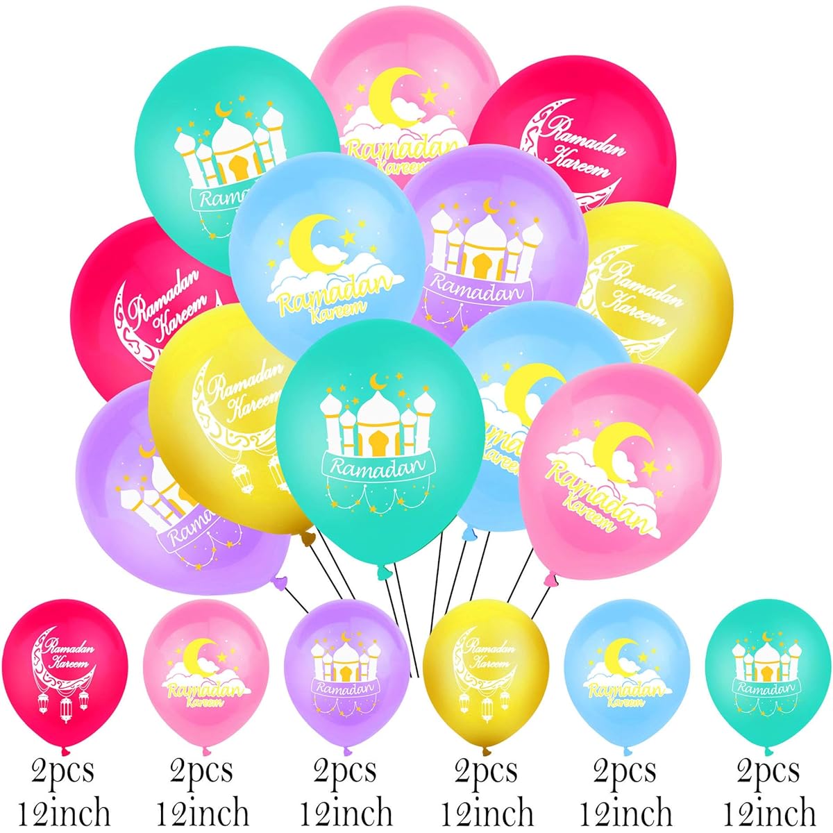 BinaryABC Eid Ramadan Kareem Latex Balloons Eid Decorations Muslim Party Decor 12inch 12pcs
