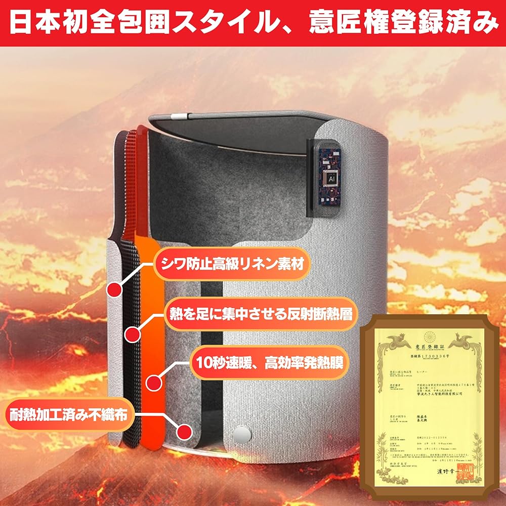 Kotatsu Hokoku Foot Warmer, Round Type, 2-Year Quality Guarantee, No Blanket Required, 360 ℃ Enclosed Heating Type, Energy Saving, 10 Second Speed Warming, 3 Level Temperature Adjustment, Automatic