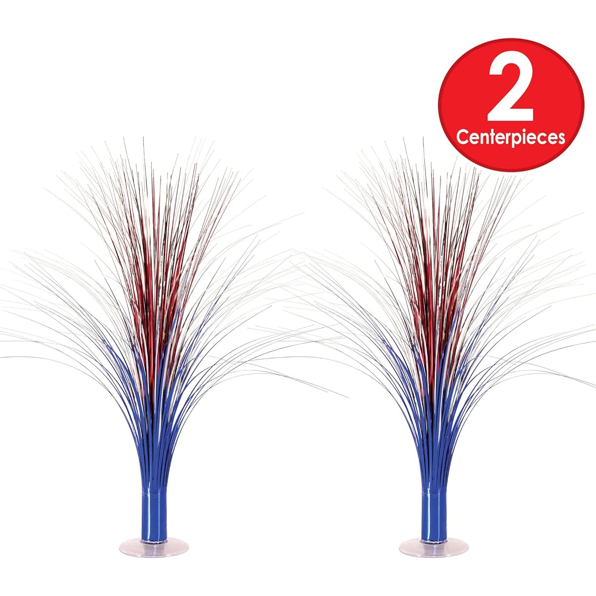 Beistle Plastic Metallic Spray Centerpieces for Patriotic Decorations 4th of July Tableware USA Labor Day Party Supplies 19" Red/Silver/Blue 2pcs