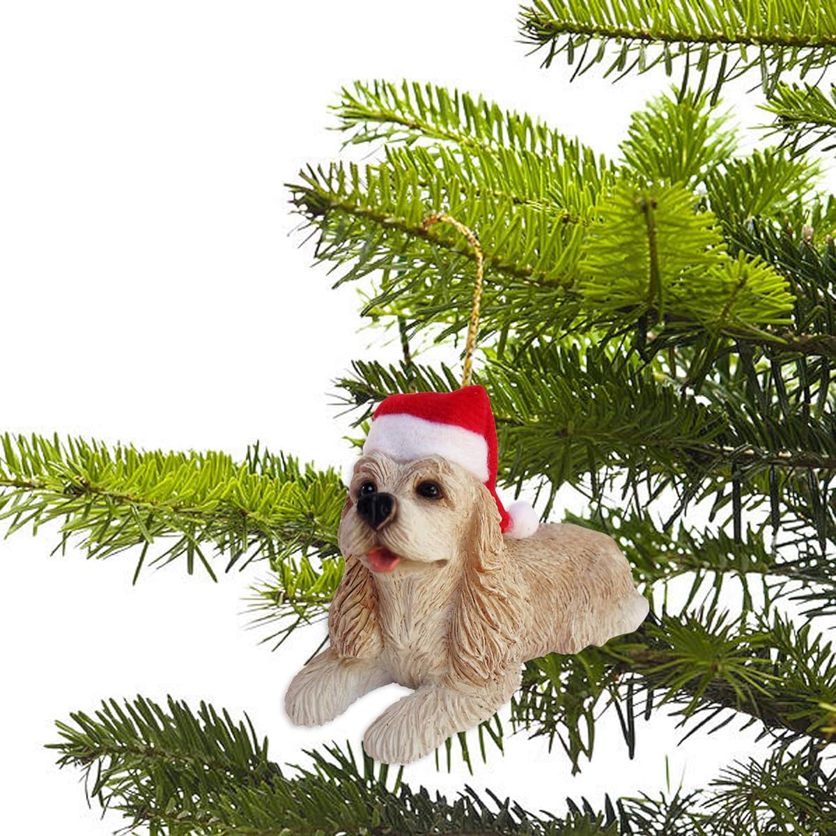 Sandicast Buff Cocker Spaniel with Santa Hat Christmas Ornament