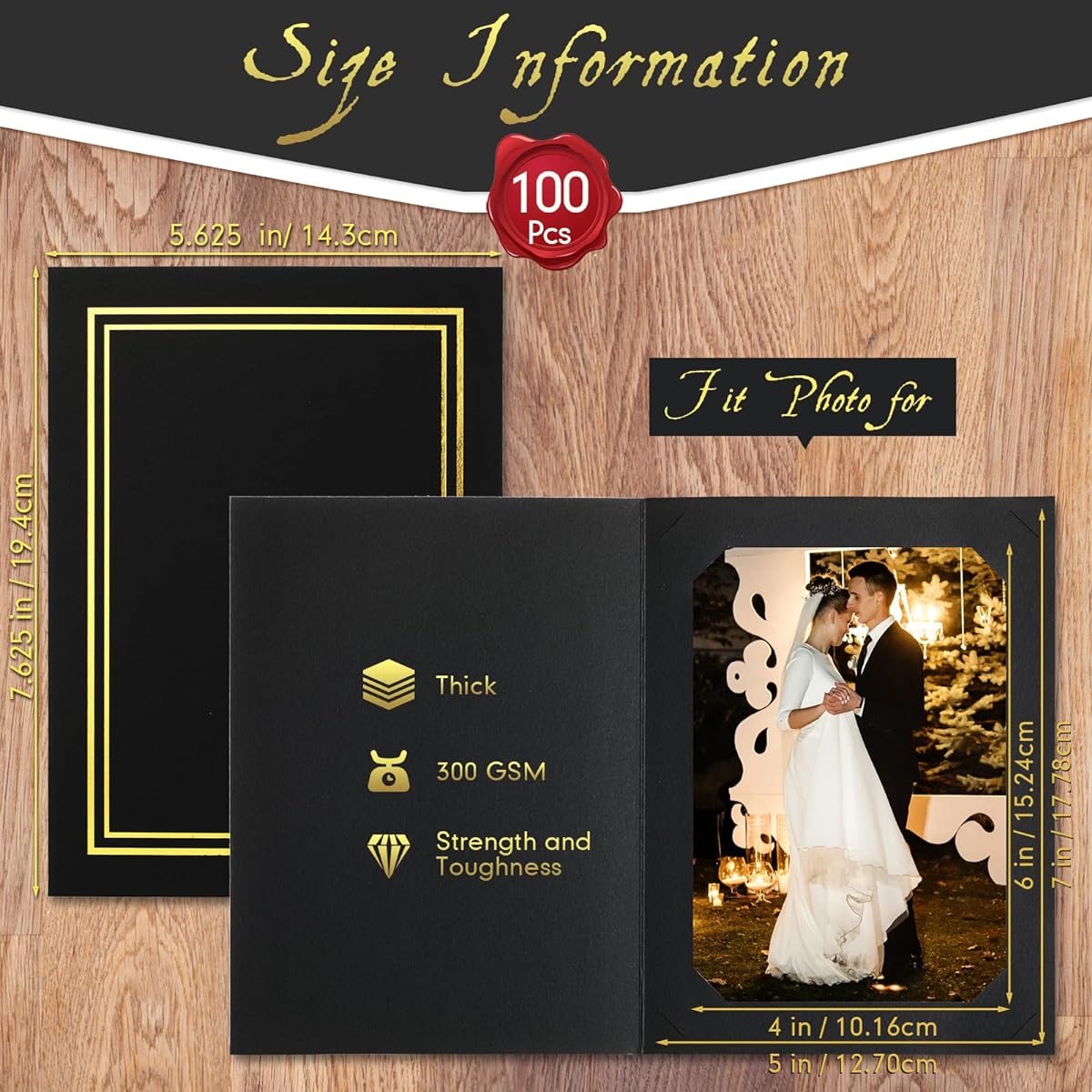 100pcs Photo Folders for 4x6 or 5x7 Inch Photos Photo Frames Note Cards Greeting Cards Cardboard Photo Frames Photo Insert Cards Photo Insert Note Cards for Portrait Event Graduation Wedding