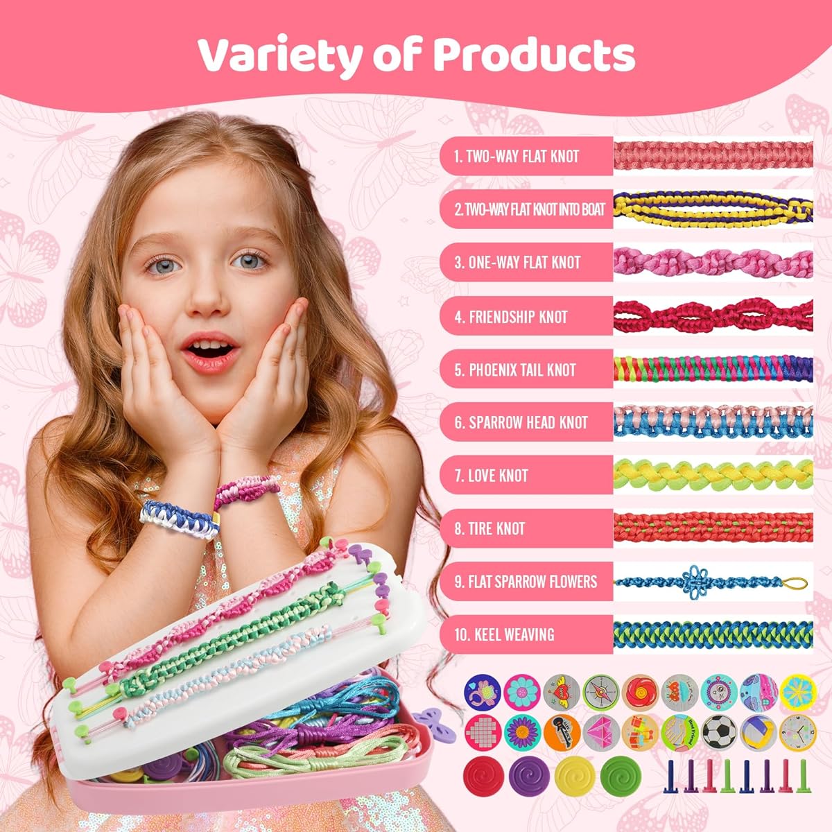 KAIDIFI Friendship Bracelet Making Kit, Hand Knitting Kit, Make up to 15 Bracelets, Portable DIY Knitting for Kids, 6 7 8 9 10+, Best Birthday Gift for Girls (Pink)