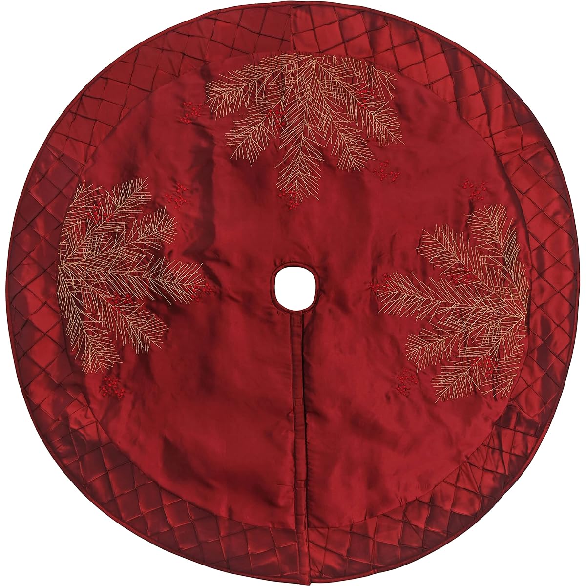 SORRENTO Deluxe Pine Branch and Cherry Embroidery Border with Pintucks, XL, Christmas Tree Skirt 50 Inch