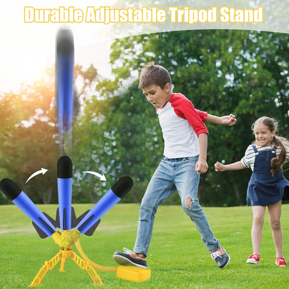 Doloowee Rocket Launcher for Kids - 12 Foam Rockets Adjustable Rocket Launcher - Fun Game Outdoor Toys - Kids Garden Toys for 3-15 Years Old Boys Girls Gifts