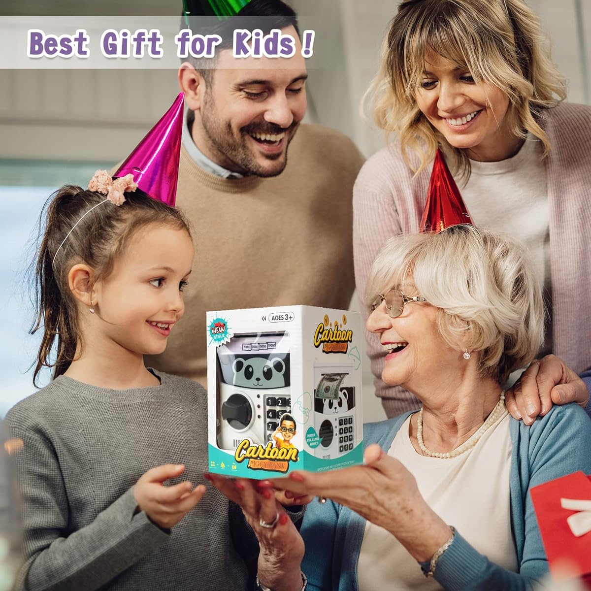 Large ATM Piggy Bank, Birthday Gifts for 4 5 6 7 8 9 10 Year Old Boys Girls, Electronic Real Money Coin Can ATM Machine, Plastic Piggy Bank Safe Lock Box, Kids Kawaii Cute Stuff Birthday Gifts.
