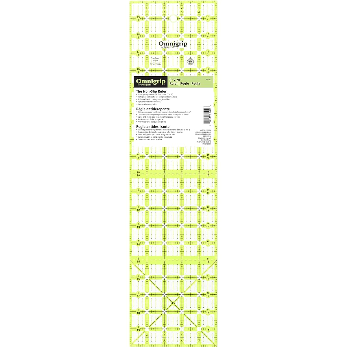 Omnigrid Omnigrip 5" x 20" Rectangular Ruler, None