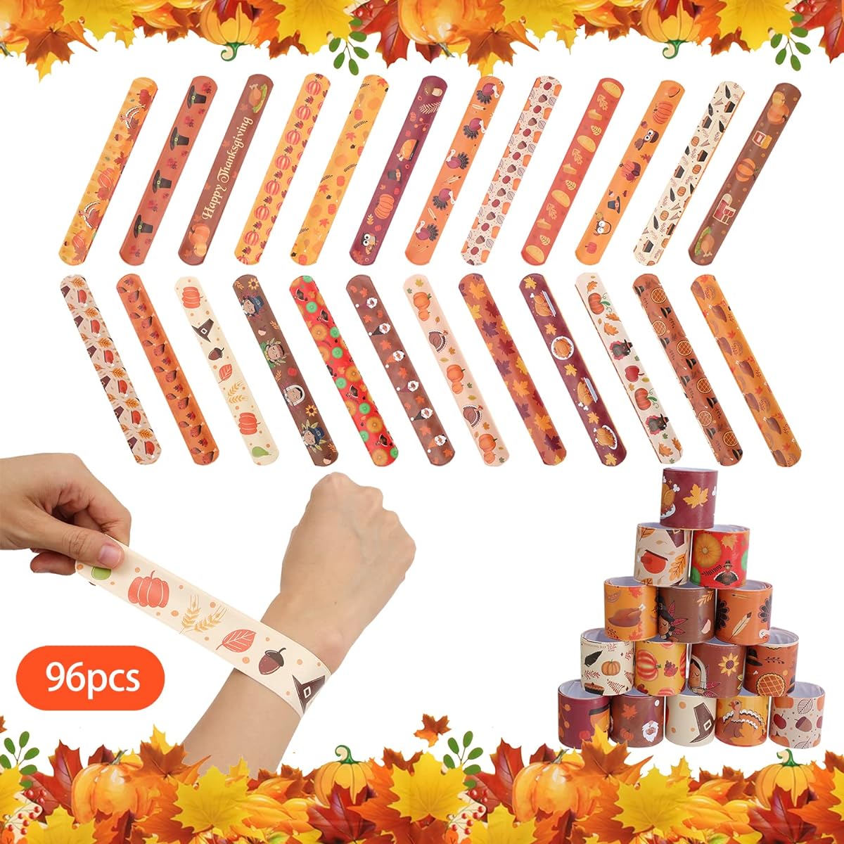 Thanksgiving Themed Slap Bracelets 96 Pieces Thanksgiving Party Favors Fall Party Favors 24 Styles, Armansite Garnet