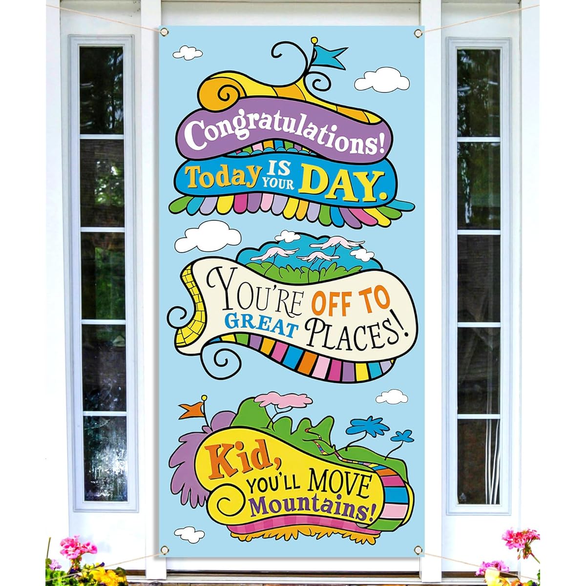 Oh The Places You'll Go Door Cover Dr. Seuss Graduation Travel Theme Party Decorations Front Door Porch Banner Photo Decor