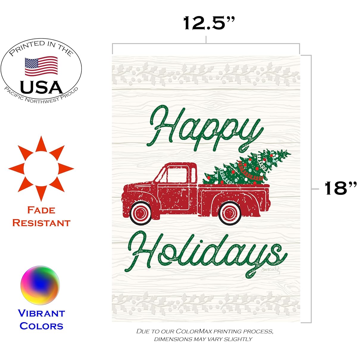 Toland Home Garden 1112581 Red Truck Christmas Christmas Flag 12x18 Inch Double Sided Christmas Garden Flag Outdoor Home Happy Holidays Flag Yard Decoration
