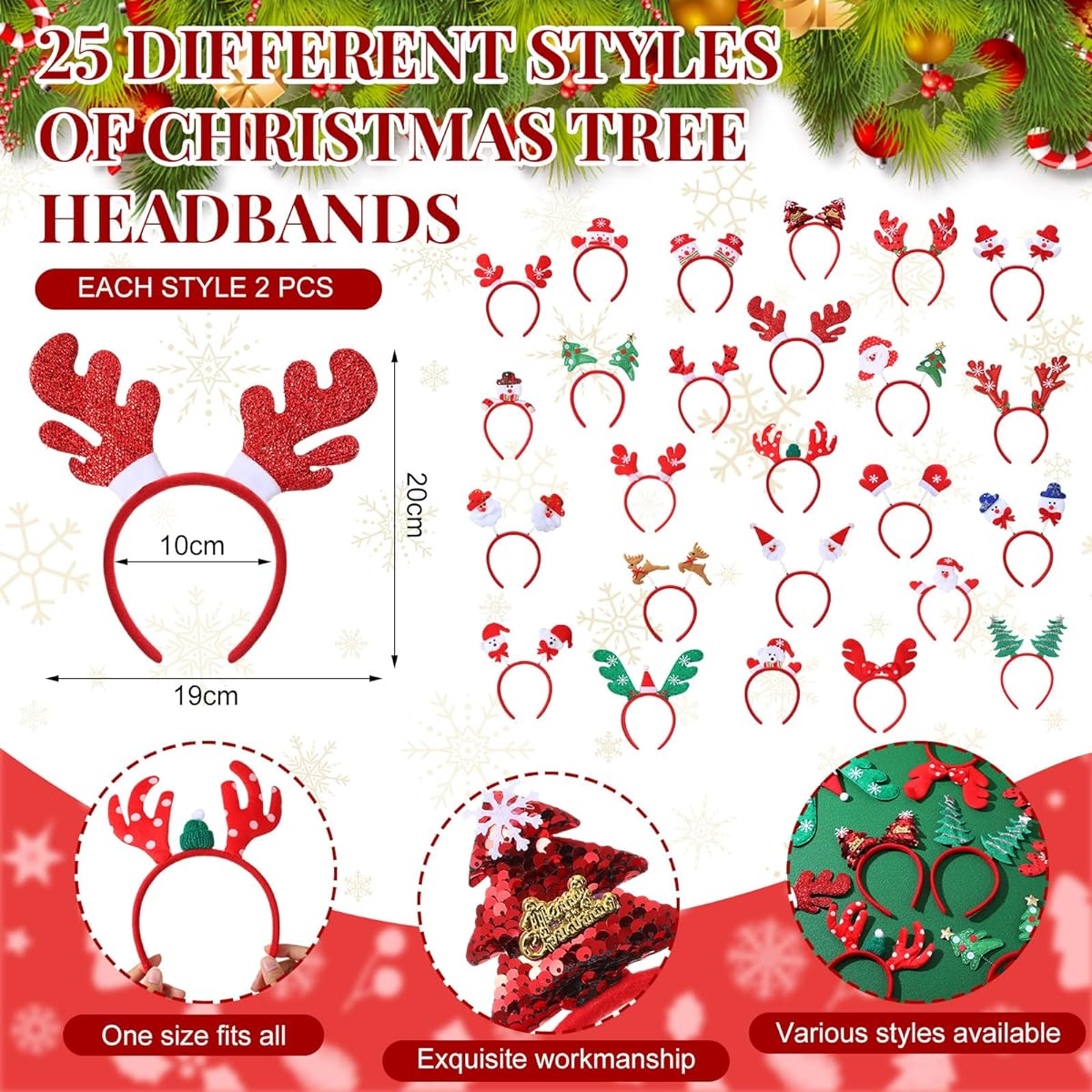 Riceshoot Christmas Headbands Santa Reindeer Antlers Snowman Christmas Tree Headbands Christmas Holiday Headwear Christmas Headbands Accessories for Women Christmas Party Photo Booth Favors 25 Styles