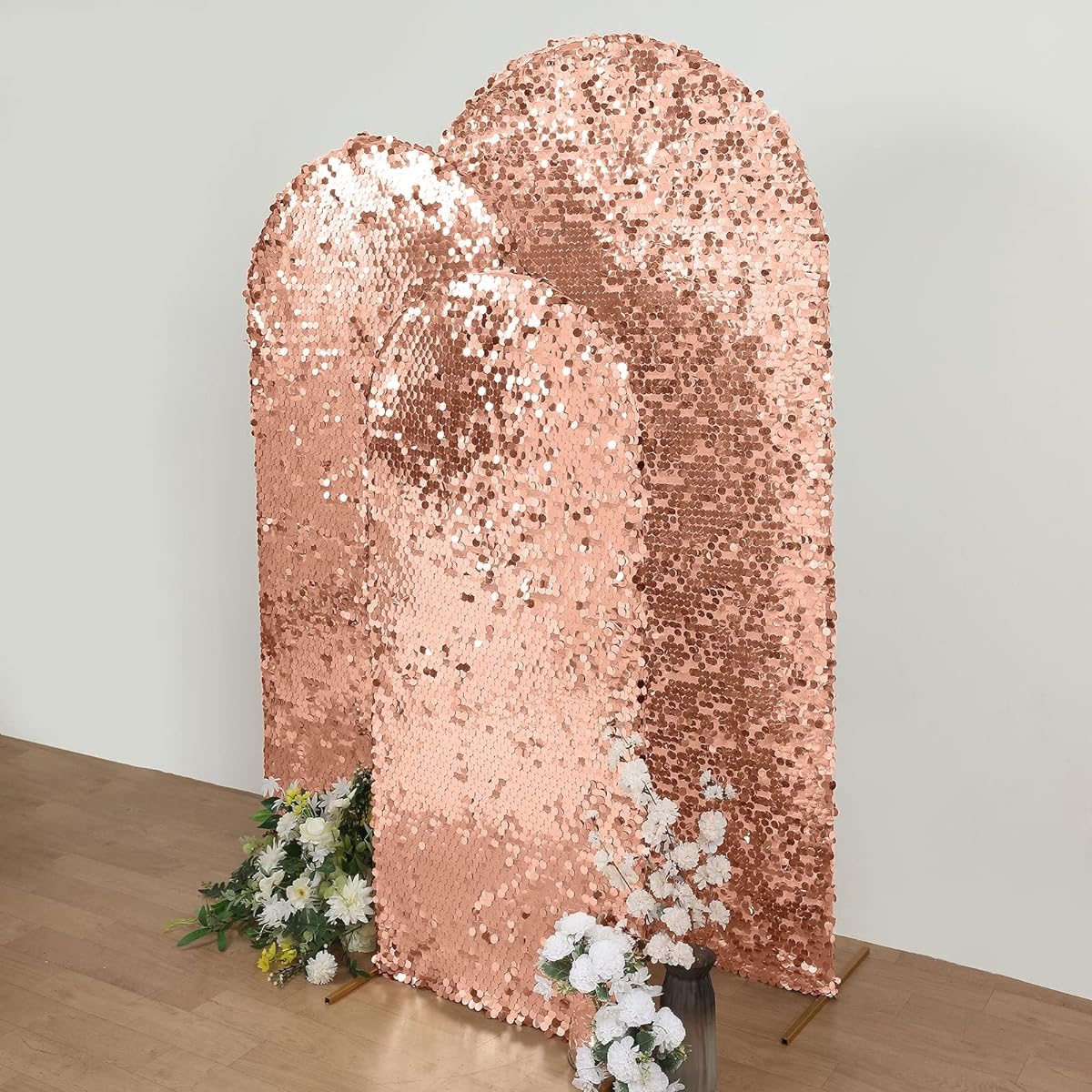 Efavormart 5ft Sparkly Blush/Rose Gold Big Payatte Sequin Round Top Wedding Arch Frame Cover Double Sided Fitted Backdrop Stand Cover