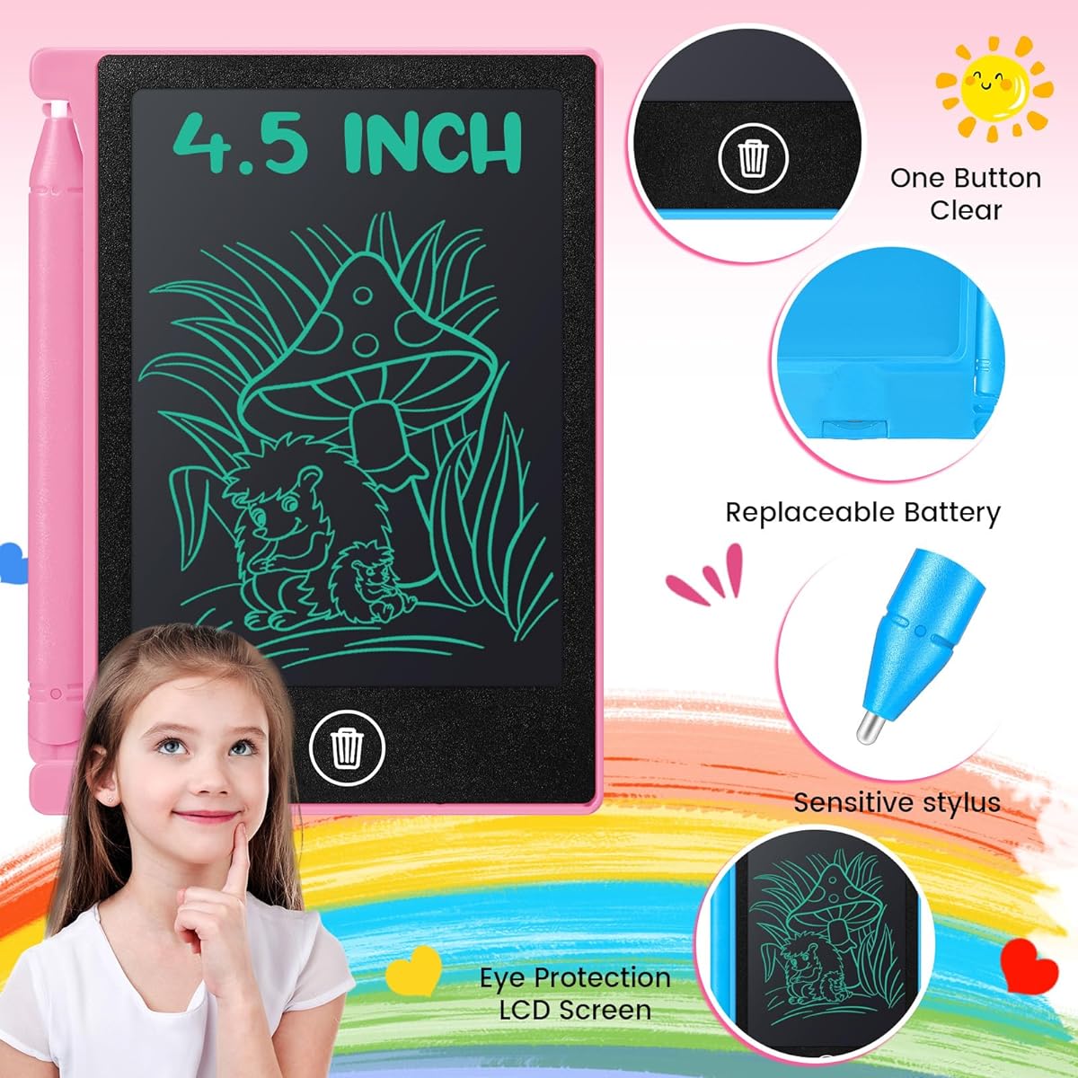 Geyoga 42 Pieces Mini LCD Writing Tablet for Kids 4.5 Inch Electronic Reusable Doodle Board Erasable Drawing Pad Toddler Educational Tool Girls Boys Birthday Favors Pink Green Blue