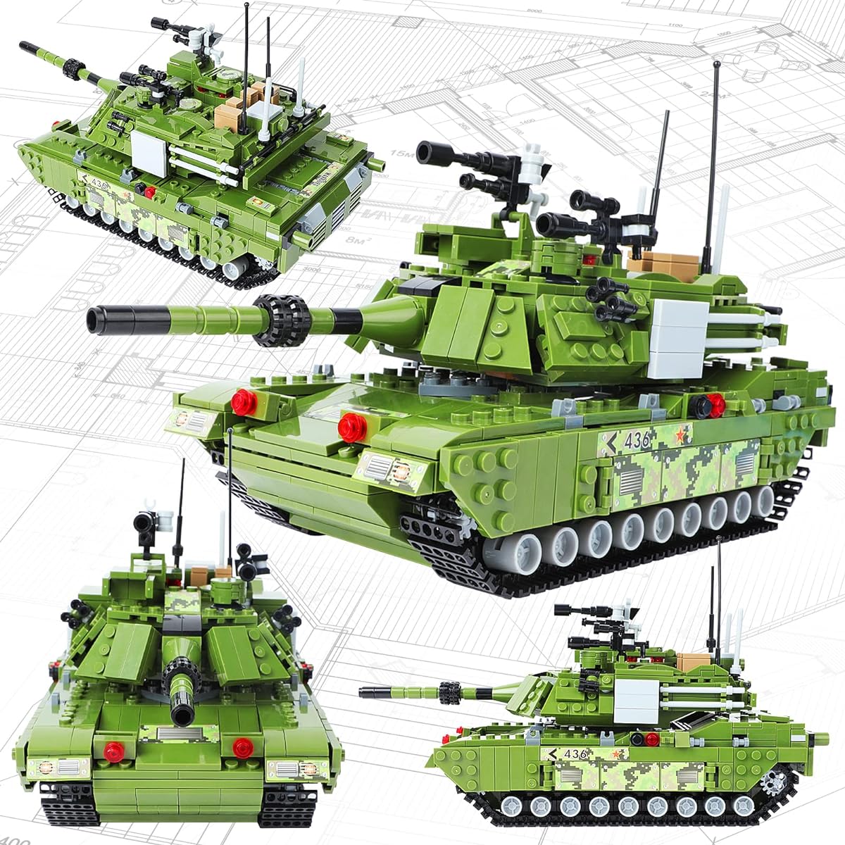 City Military Tank Army Building Blocks Set, 6 in 1 Armored Vehicle with Plane & Boat, T90 Military Tank Toys for Boys Ages 6+, Best Gift for Kids and Adults(952 Pieces)