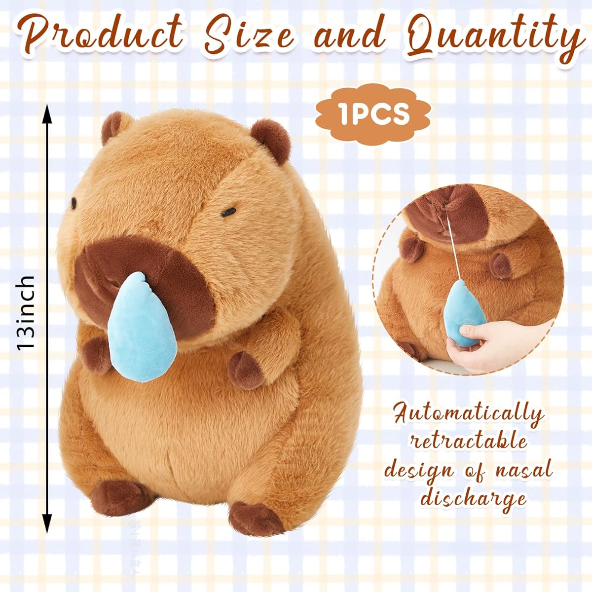 Simgoing 13 Inch Capybara Stuffed Toy Capybara Stuffed Toy Capybara Stuffed Toy Soft and Comfortable Brown Capybara Doll Pillow for Girls Boys Home Decoration Birthday Gift (Orange) (Runny Snot)