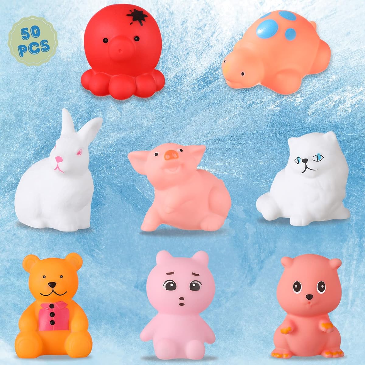 Baby Bath Toys, 50pcs Bulk Toddler Bath Toys Water Floats Squeaky Rubber Animal Toys Bathtub Pool Toys for Toddlers Kids Bathtime Shower Party Favors Birthday Gifts