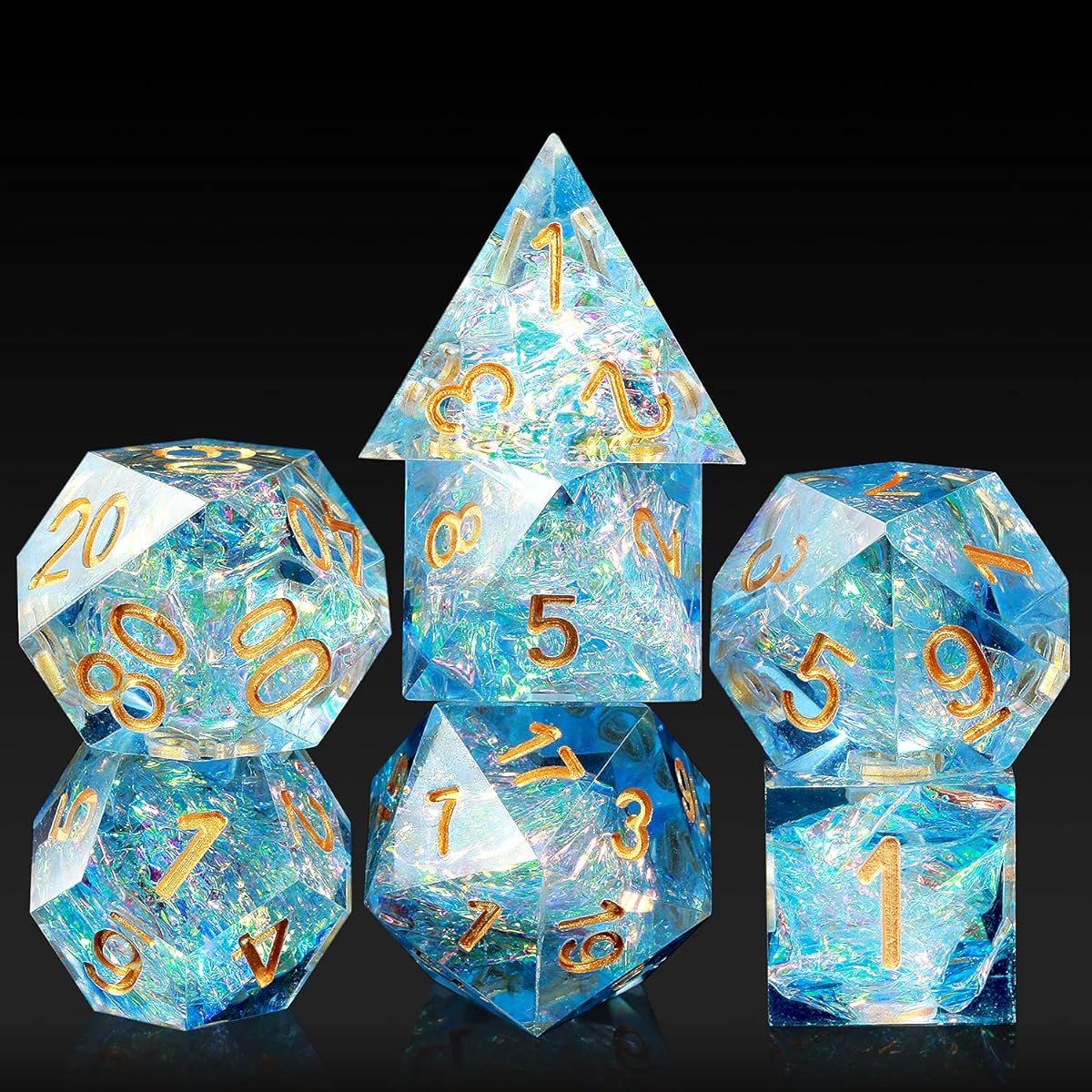 DND Dice DNDND Handmade Sharp Edge 7 Piece Dice with Gift Case for D&D Dungeons & Dragons Game (Flower)