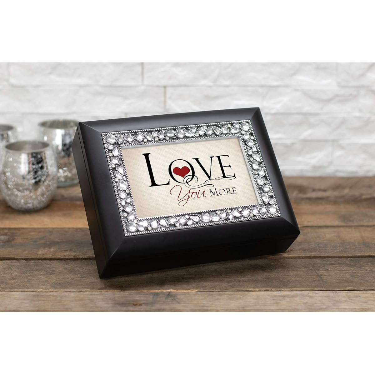Cottage Garden Love You More Classic Black Clear Gemstone Music Box Plays Wonderful World.