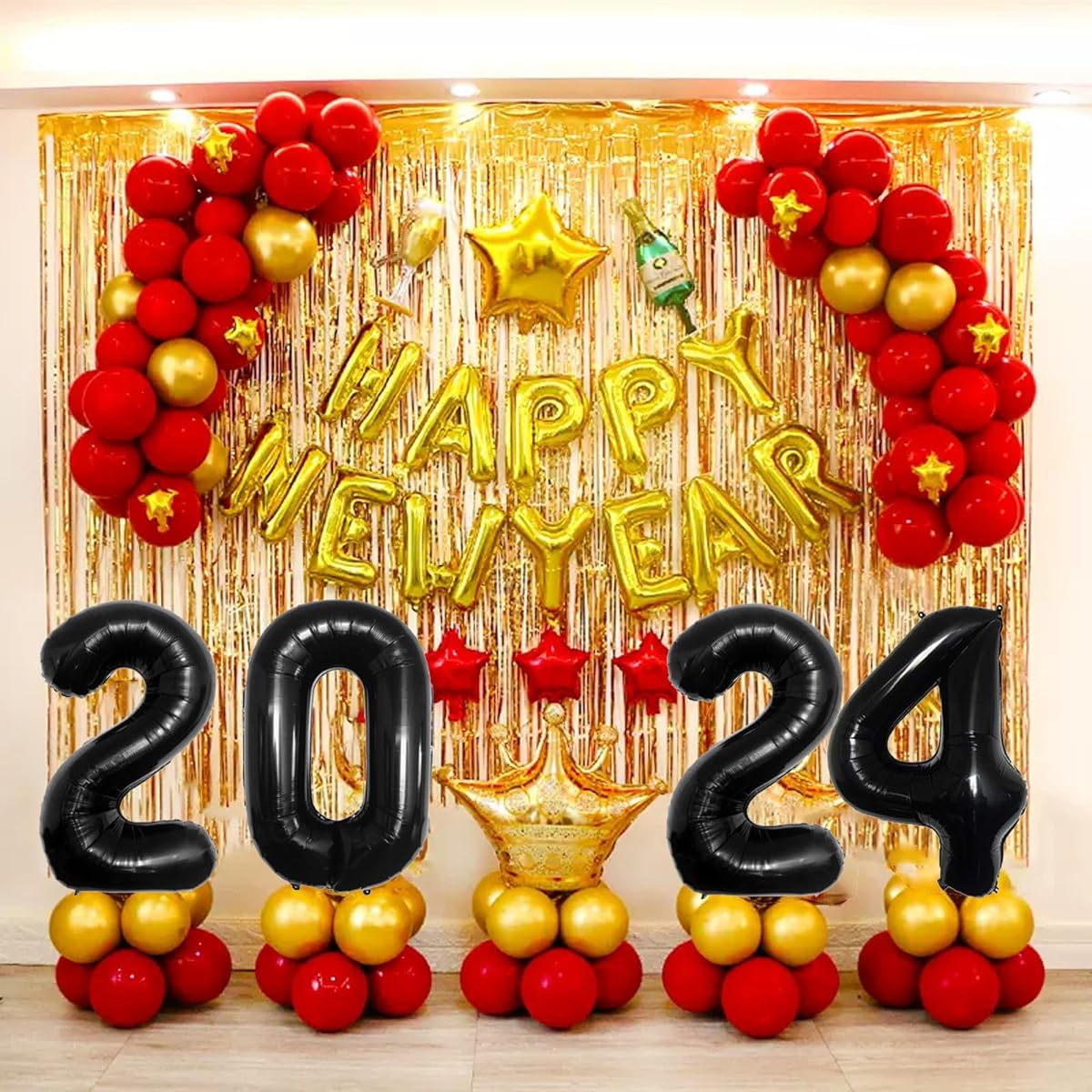 Kleeblatt Black 2024 Balloons Numbers Large Happy New Year Number Balloons New Years Eve Party Supplies 2024