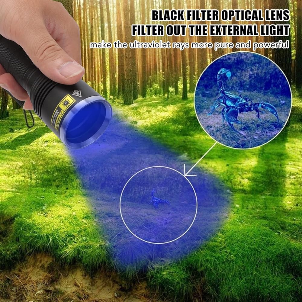 UV Flashlight, 15W 365nm Black Filter Lens, Blacklight UV Torch for Banknote Inspection
