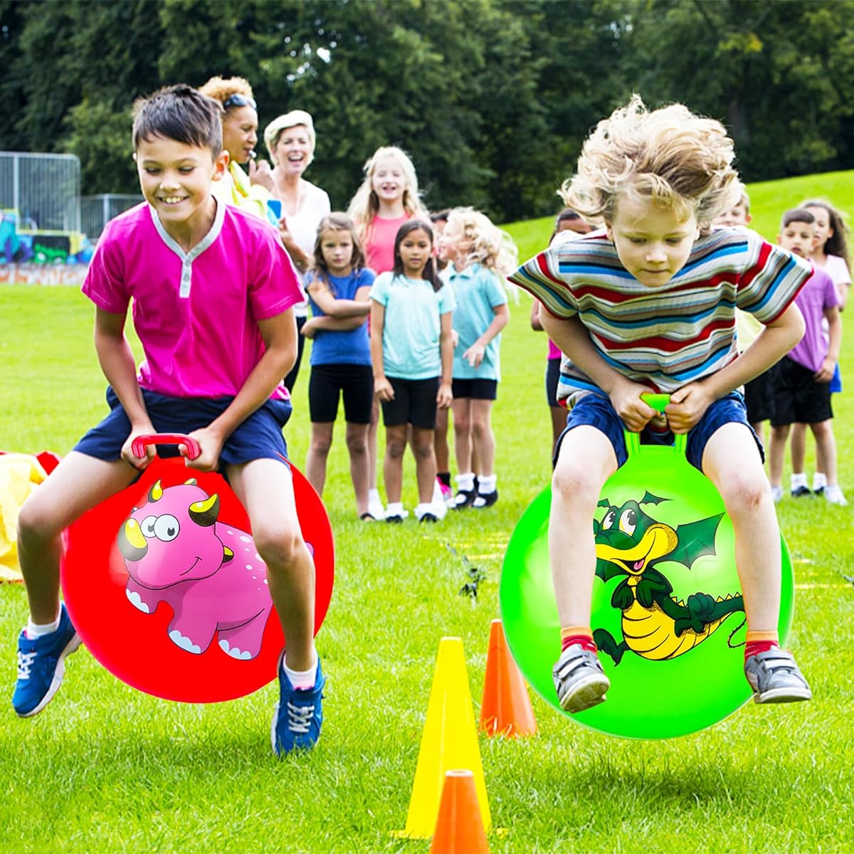 Jump Hopper Bouncy Hopping Ball 18" with Handle Party Favors Ages 3-6 School Team Rides Jumping Parties