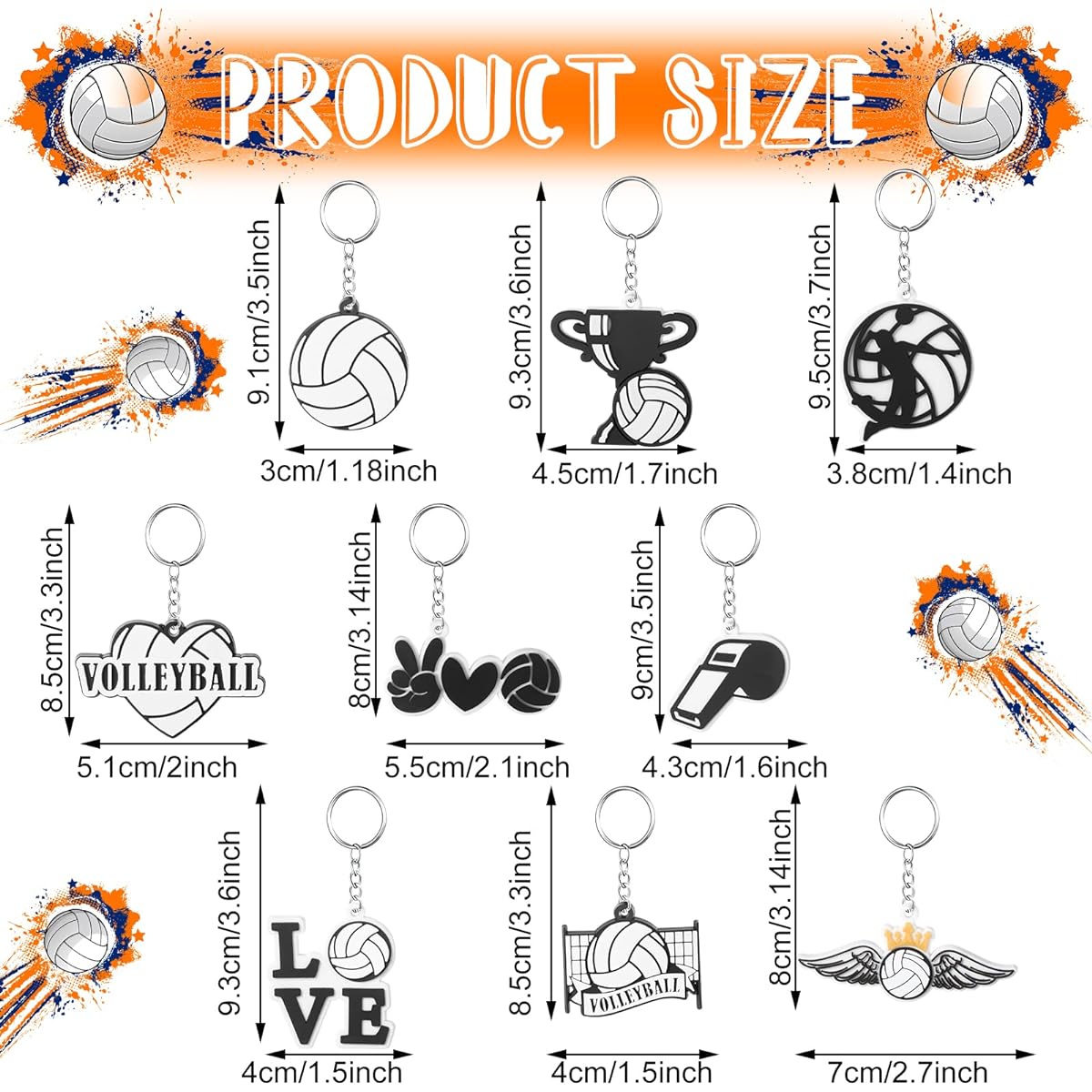 36pcs Sports Party Favors Hockey Basketball Volleyball Keychains Birthday Party Supplies Rubber Keychains Sports Party Decorations Kids School Sports Reward Party Bags Gifts(Volleyball)