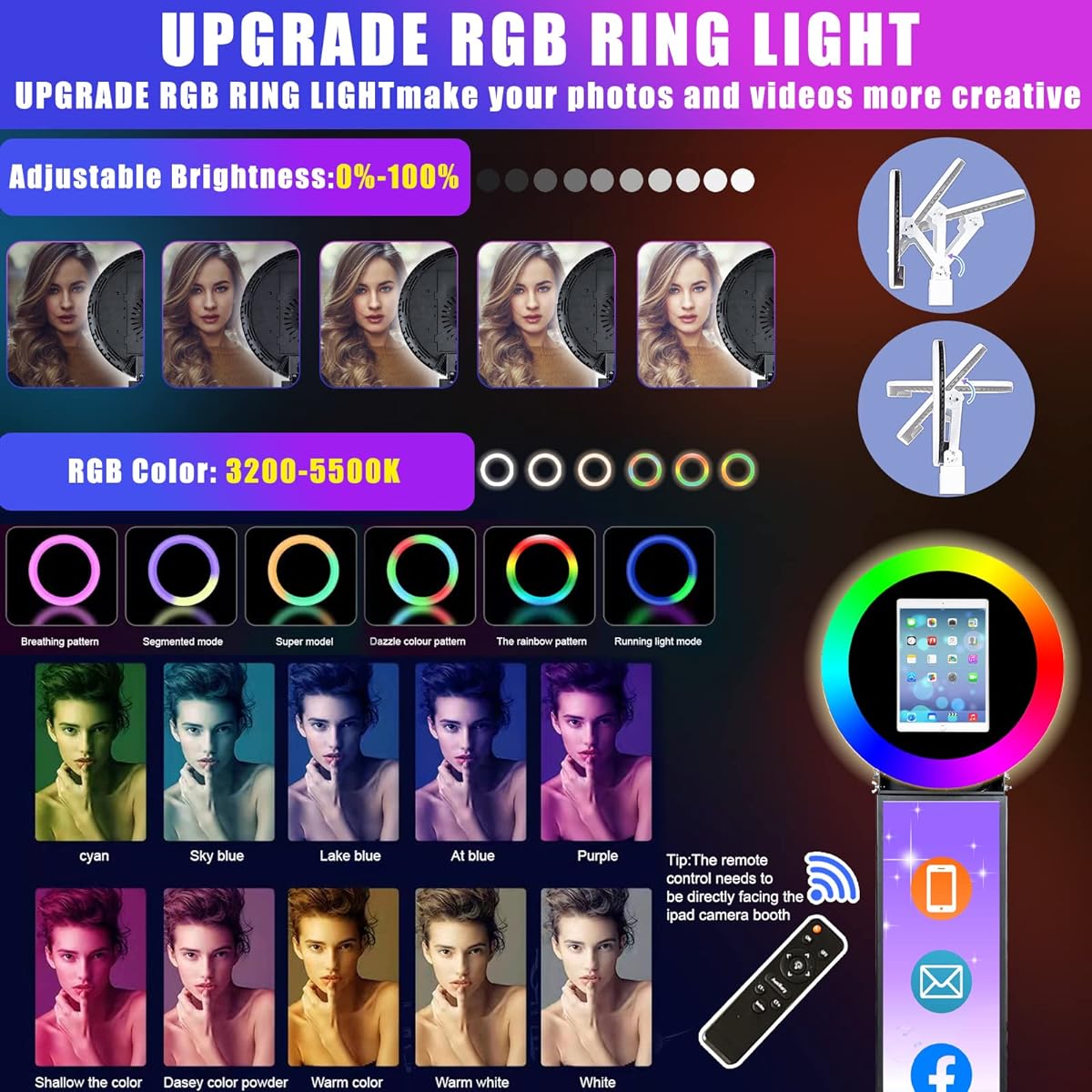 RDYMONKEY iPad Photo Booth Stand, Black Metal Shell iPad Photo Booth for 12.9" iPad, RGB Ring Light & Flight Case, Free Custom Logo, Remote Control, for Party & Exhibition Rental Business