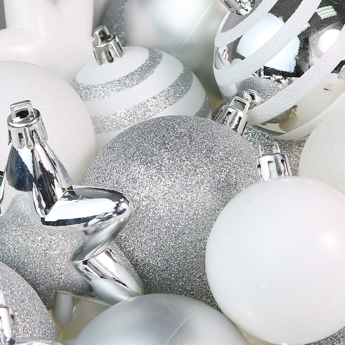 RN'D Christmas Snowflake Ball Ornaments - Christmas Hanging Silver and White Snowflake and Ball Ornaments Assortment Set with Hooks