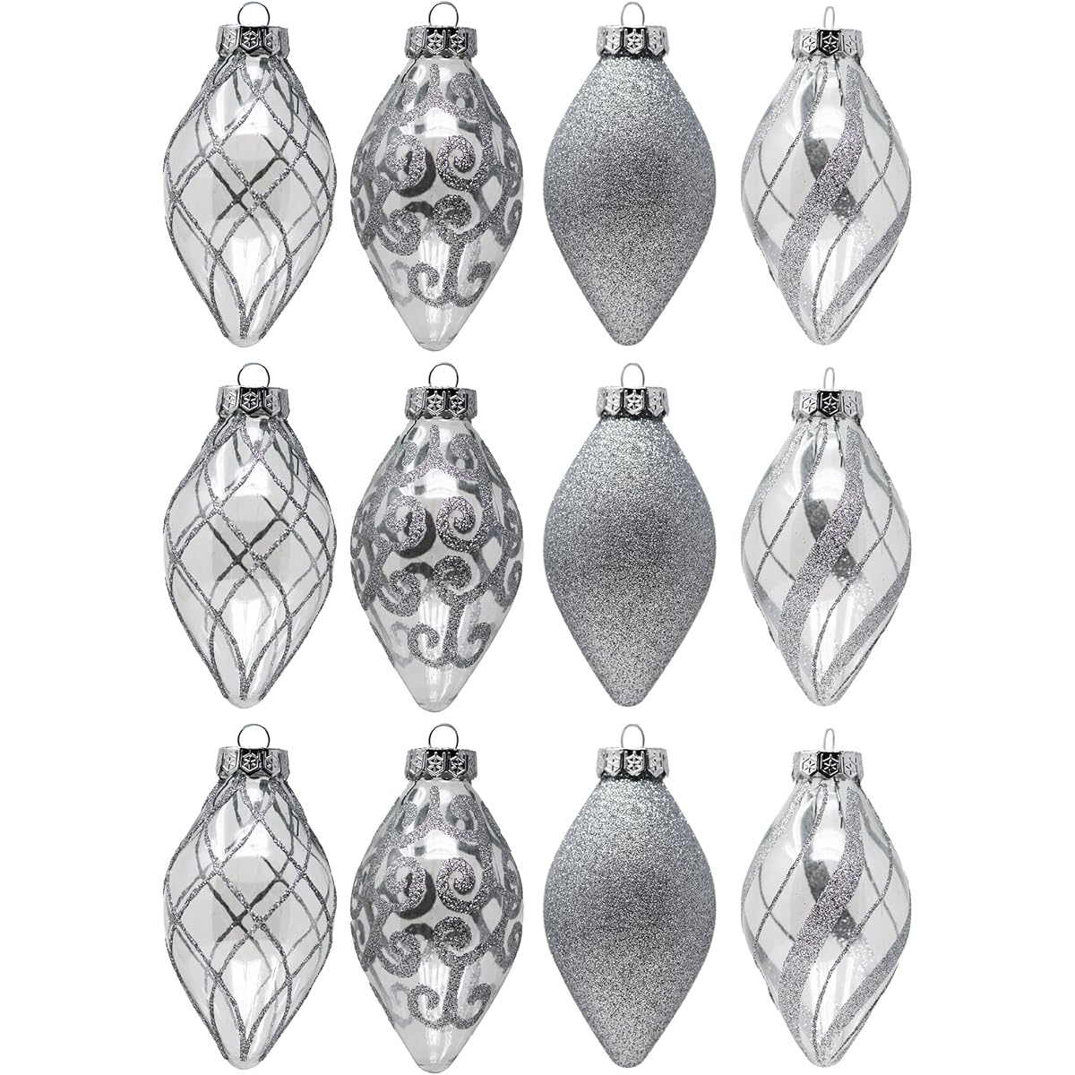 Sleetly Silver 3 Styles with Ribbon Hanger Christmas Tree Teardrop Pendant Drop Finial Ornament with Ribbon Hanger