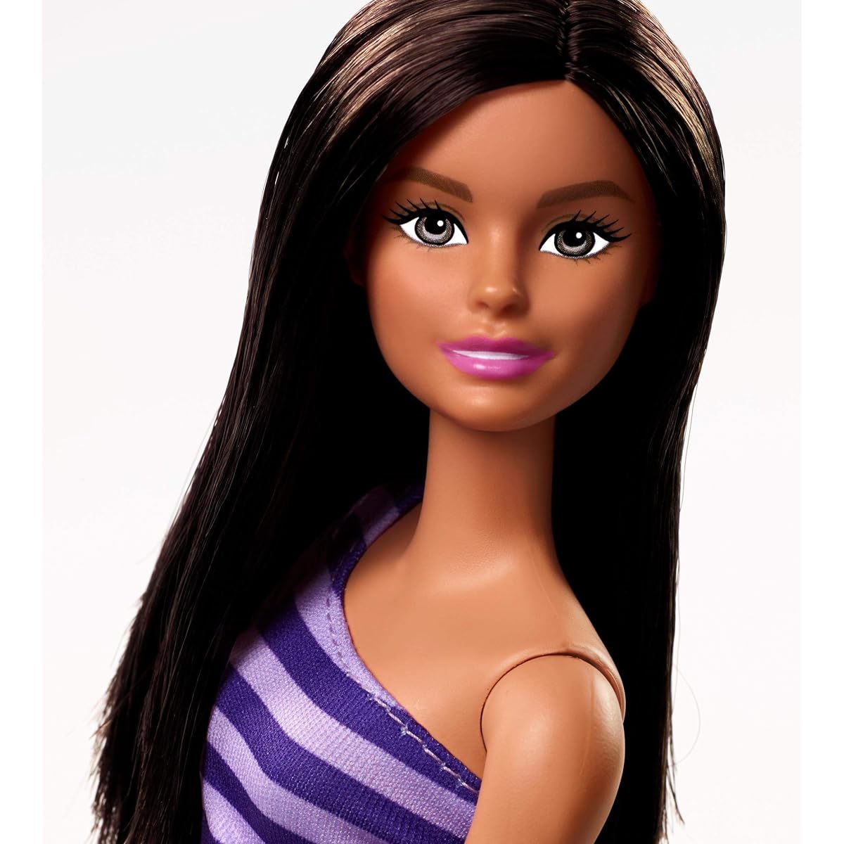Mattel - Barbie Wearing Glitzy Purple & White Stripe Ruffle Dress, African American