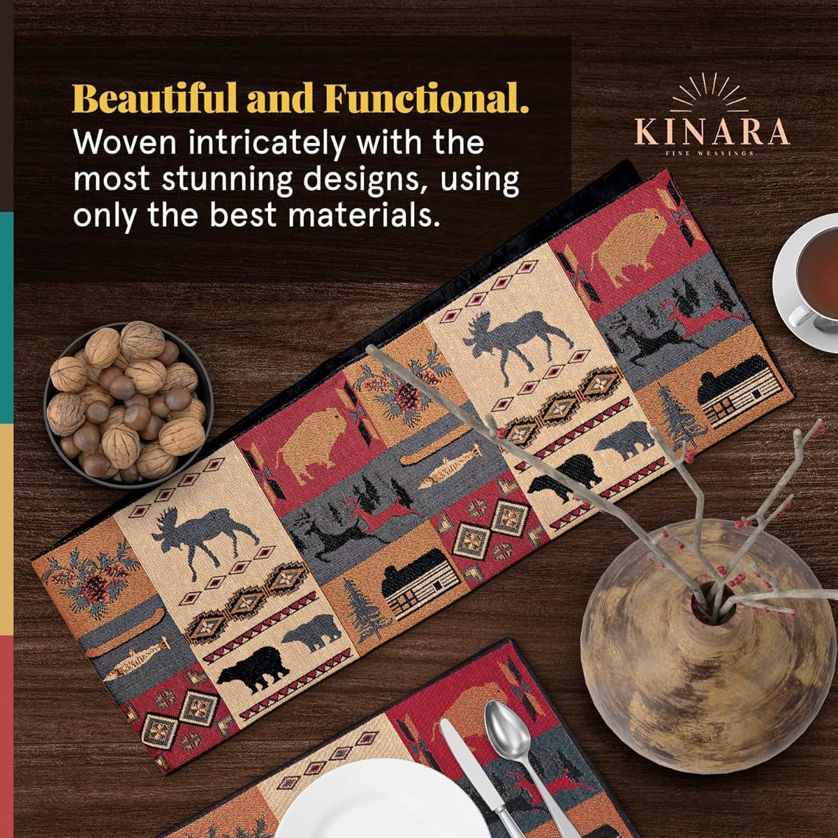 Kinara Rustic Lodge Table Runner - Southwest Native American Design - Beautiful and Unique Pattern - Fine Weaving 12.2x72 Inch